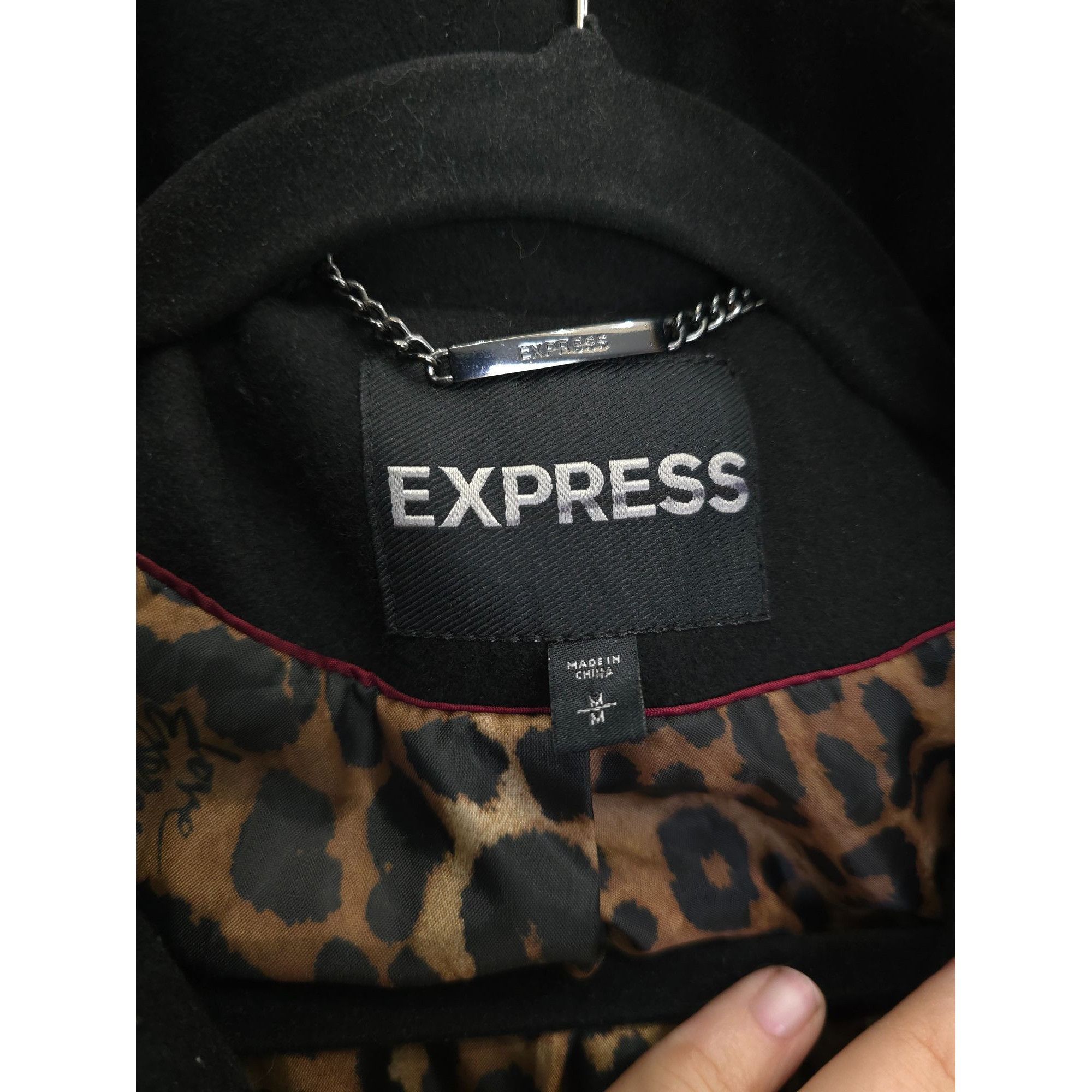 Express Express Womens Black Coat With Faux Fur Collar - Size M leop Size M / US 6-8 / IT 42-44 - 4 Thumbnail
