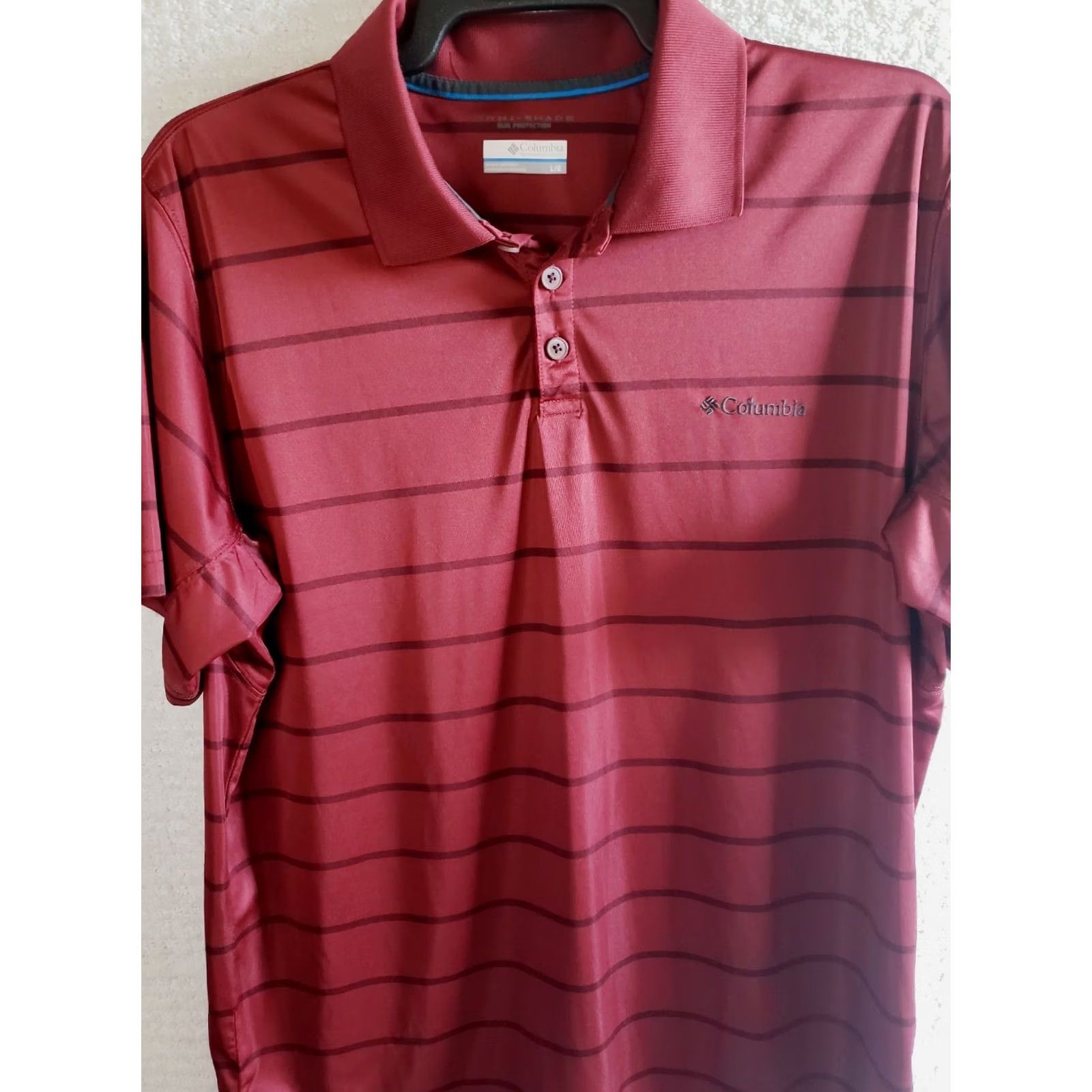 Vintage Columbia Polo Shirt Men's XL GARNET Striped Omni Shade Short Sleeve Performance Size US XL / EU 56 / 4 - 2 Thumbnail