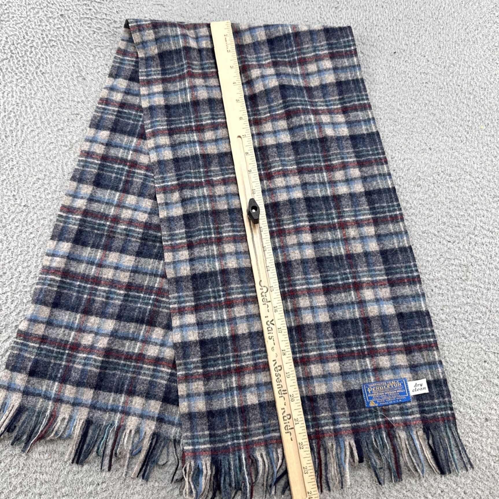 Pendleton VINTAGE Pendleton Scarf Plaid 100% Virgin Wool Blue Fringe Men Adult Wool Classic USA Made Tassels Size ONE SIZE - 4 Thumbnail