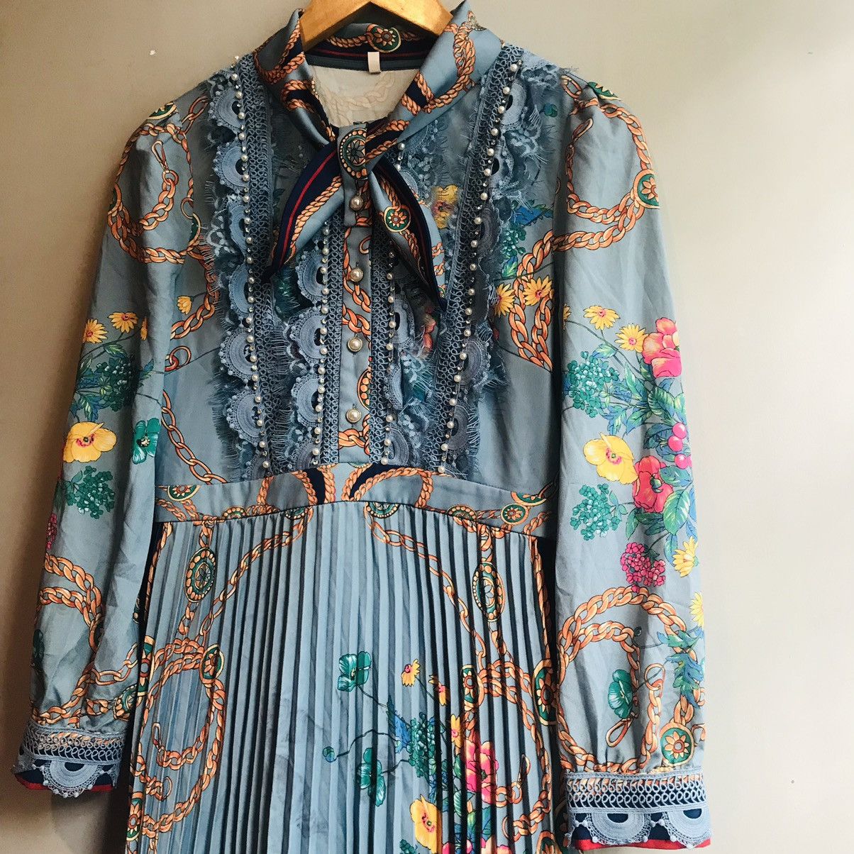 Vintage Vintage Floral Pleated Maxi Dress Size L / US 10 / IT 46 - 3 Thumbnail