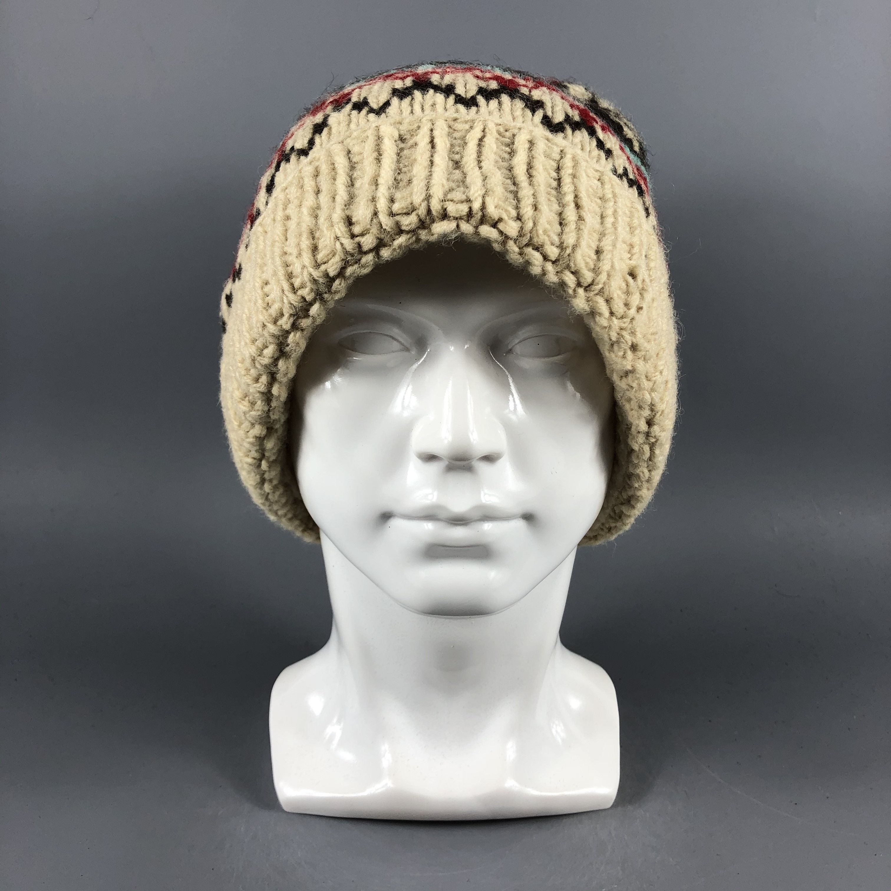 Vintage Fair Isle Freedom Knit Beanie Snow Hat Snow Cap -D1104 Size ONE SIZE - 2 Thumbnail
