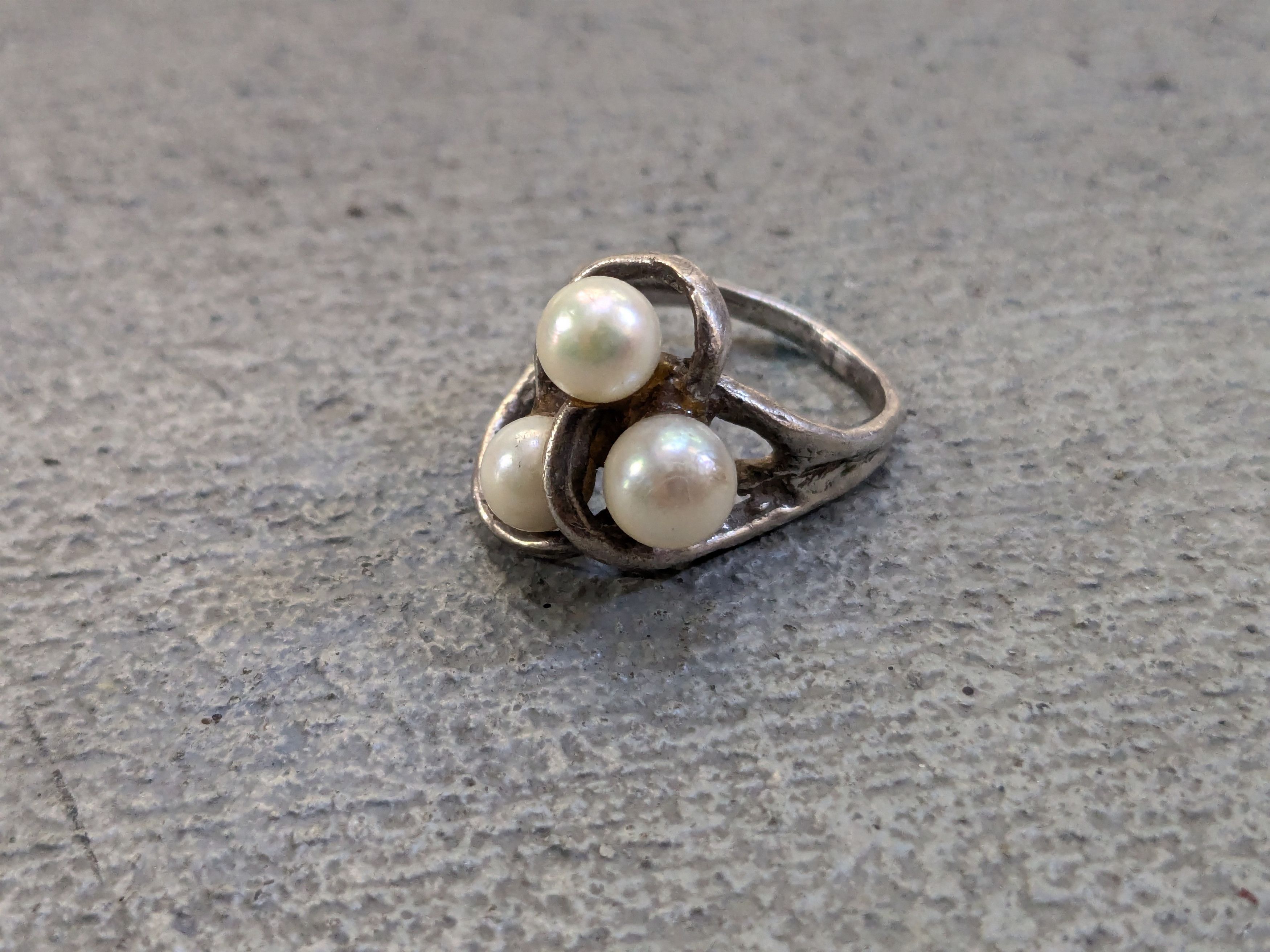 Other Vintage Sterling Silver Ring Pearl 6.25 Modern Abstract Size ONE SIZE - 2 Thumbnail