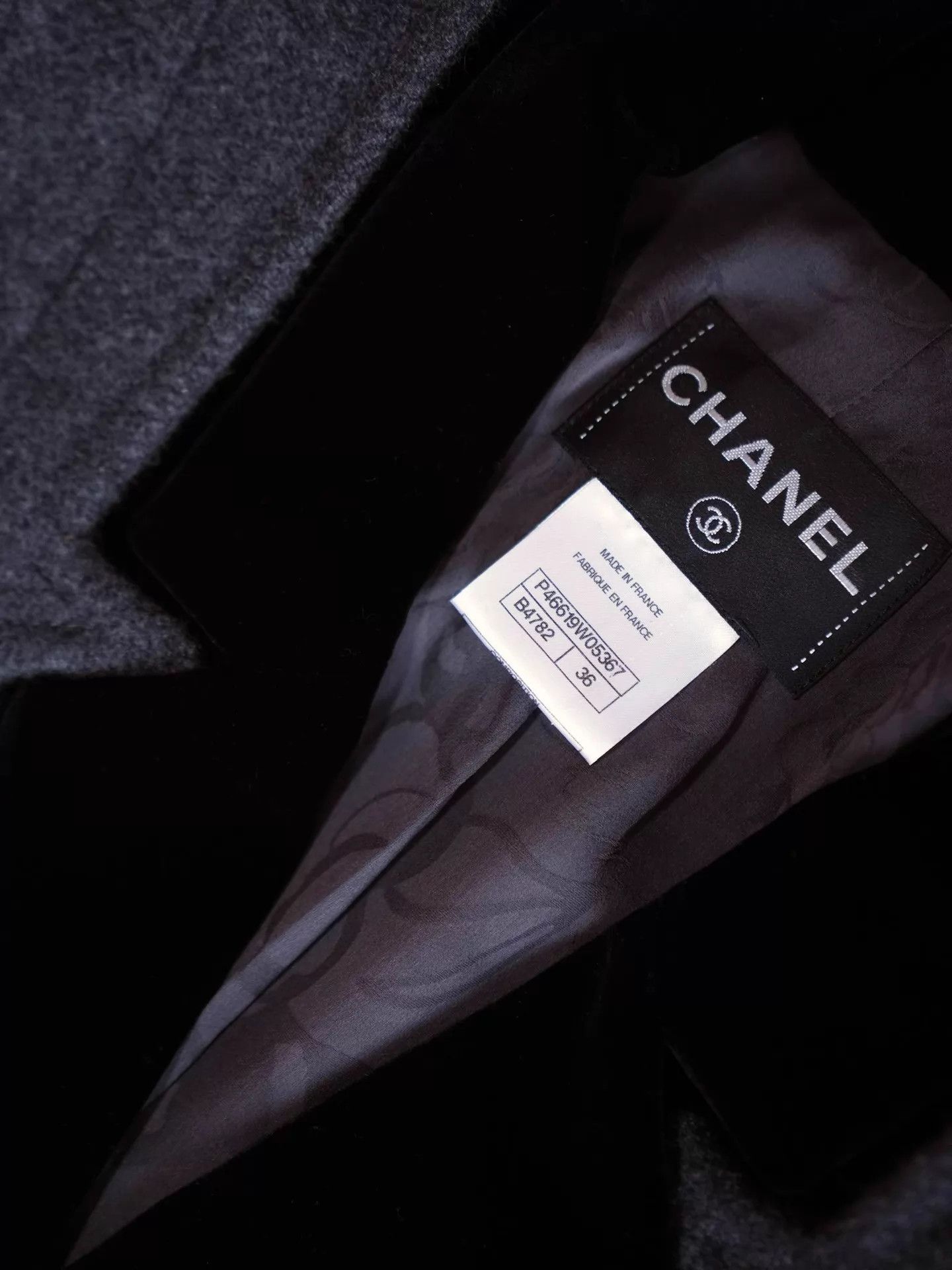 Chanel Chanel Gray Cashmere & Black Velvet Blazer FR36/S Size XS / US 0-2 / IT 36-38 - 6 Thumbnail