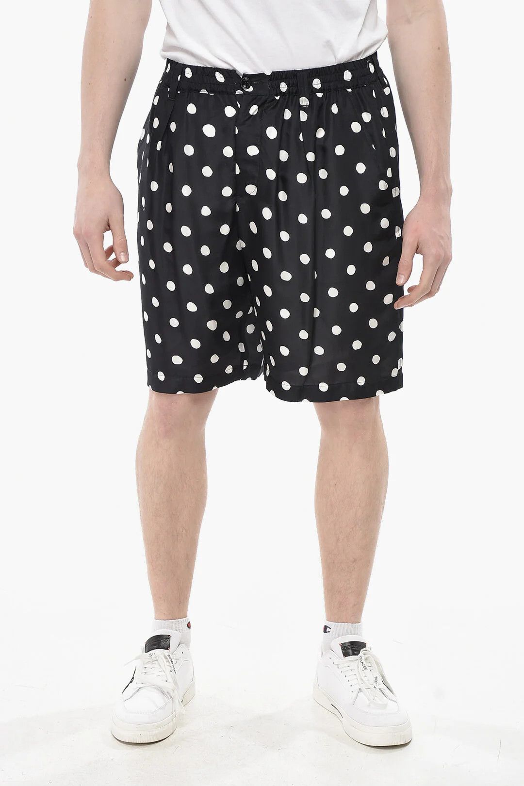 Marni og1mm0326 Single-Pleat Silk Polka-Dot Short in Black Size US 32 / EU 48 - 1 Thumbnail