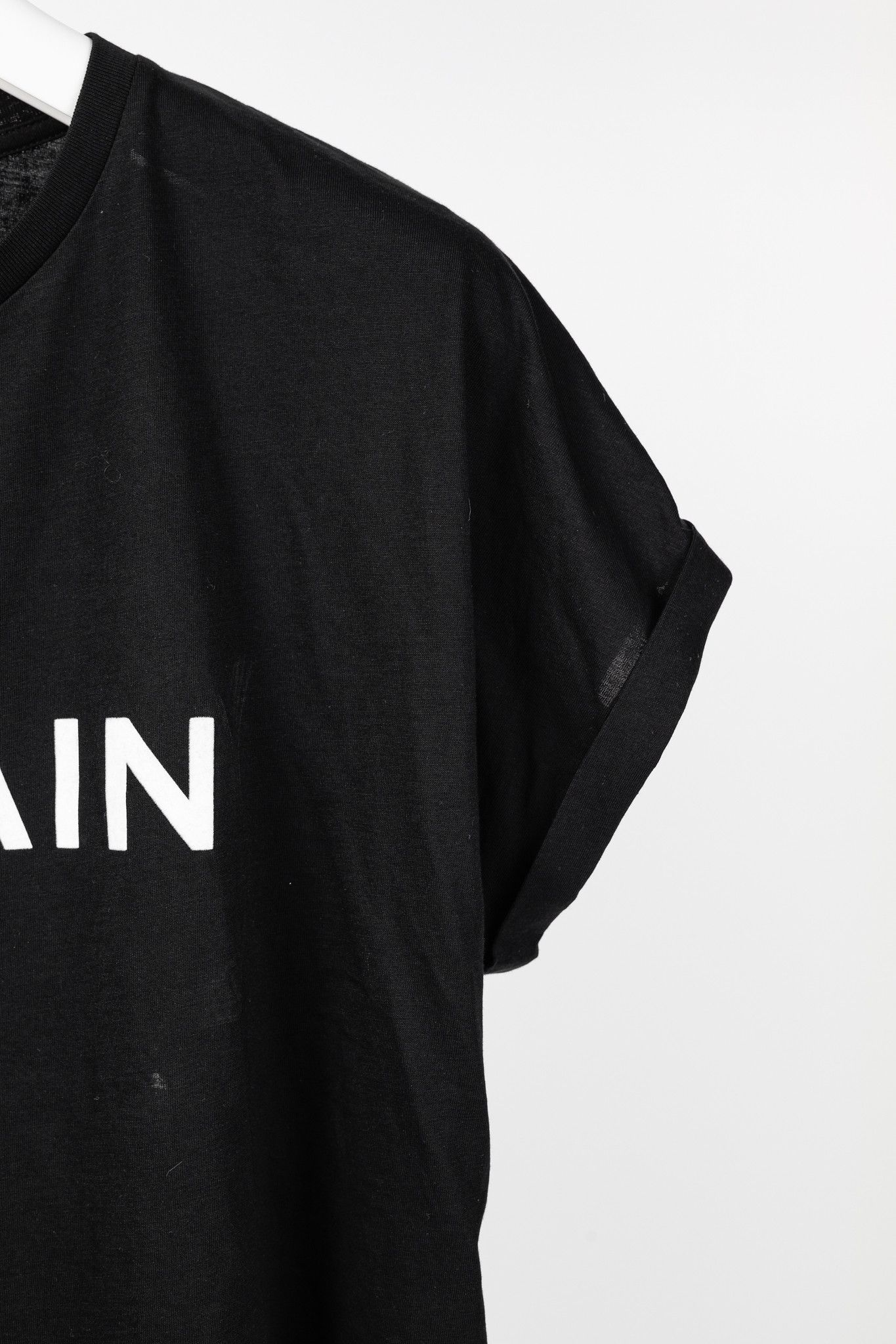 Balmain Balmain Black Cotton Cropped Velvet-Logo-Print T-Shirt Size L / US 10 / IT 46 - 5 Thumbnail
