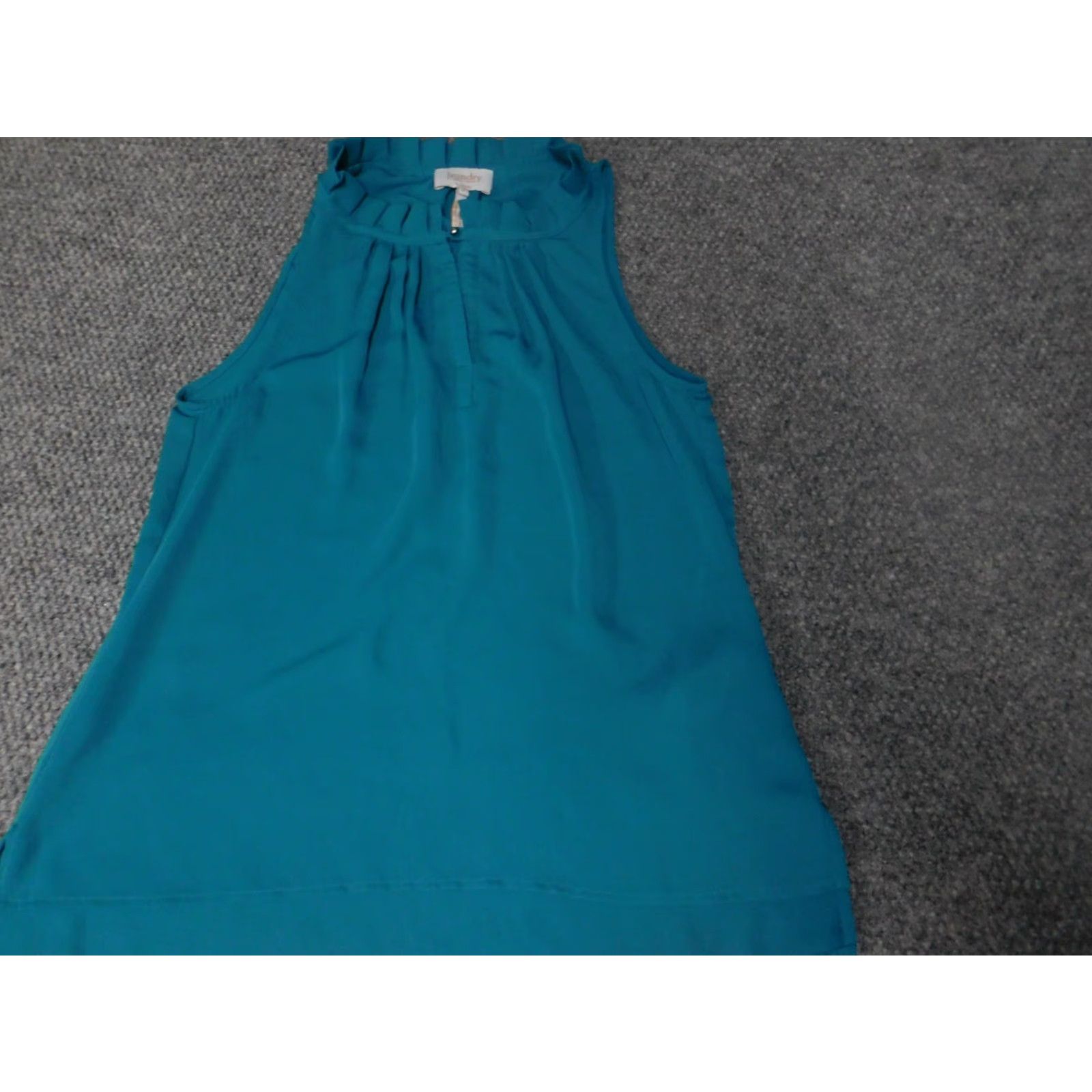 Laundry by Shelli Segal Laundry By Shelli Segal Womens Blouse M Blue Crew Neck Pullover Silk Polyester Sleeveless Short Ruffle Casual 90s? Size M / US 6-8 / IT 42-44 - 2 Thumbnail