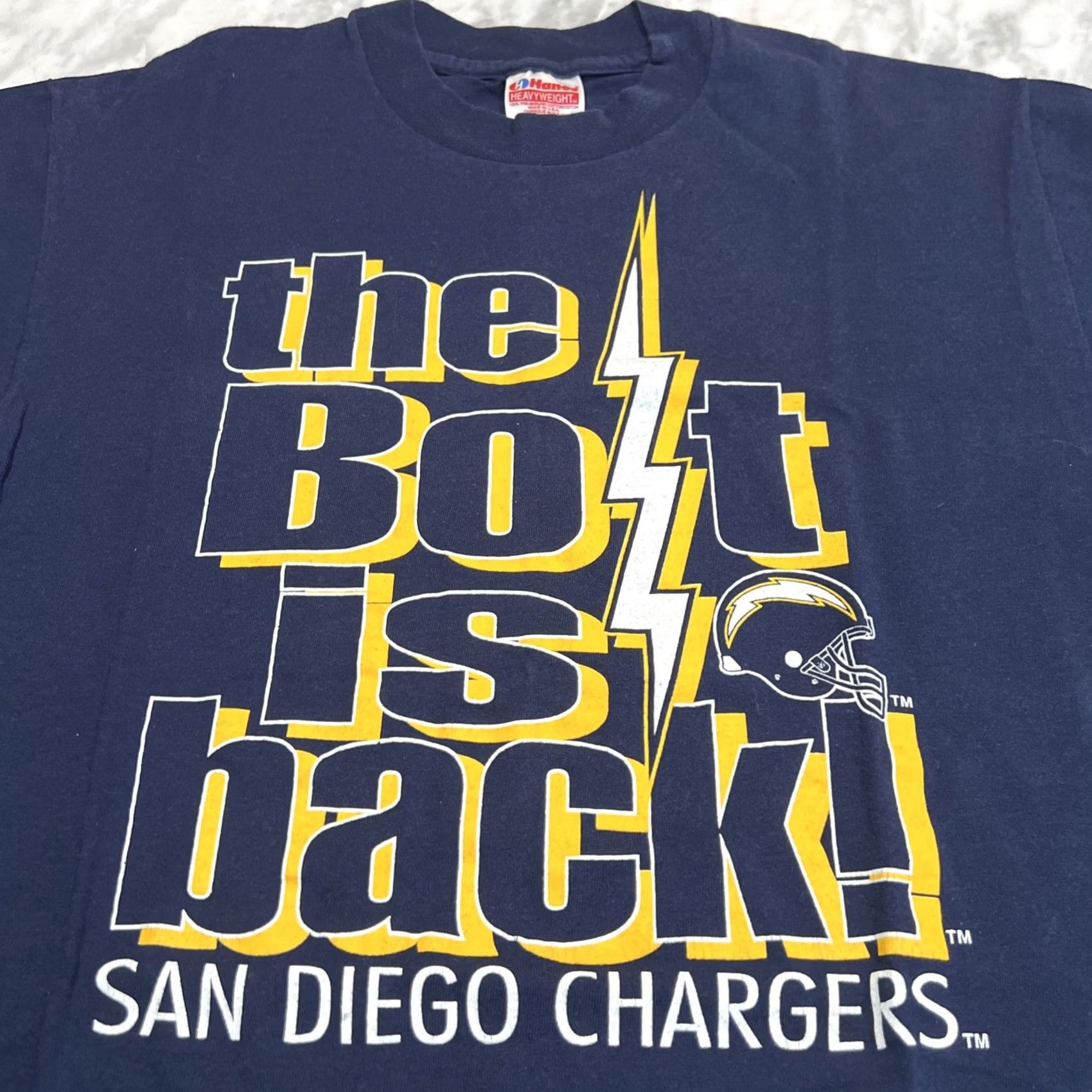 Hanes VINTAGE San Diego Chargers Shirt L Men Blue The Bolt Is Back Hanes Single Stitch USA 1990s Graphic Tee Size US L / EU 52-54 / 3 - 2 Thumbnail