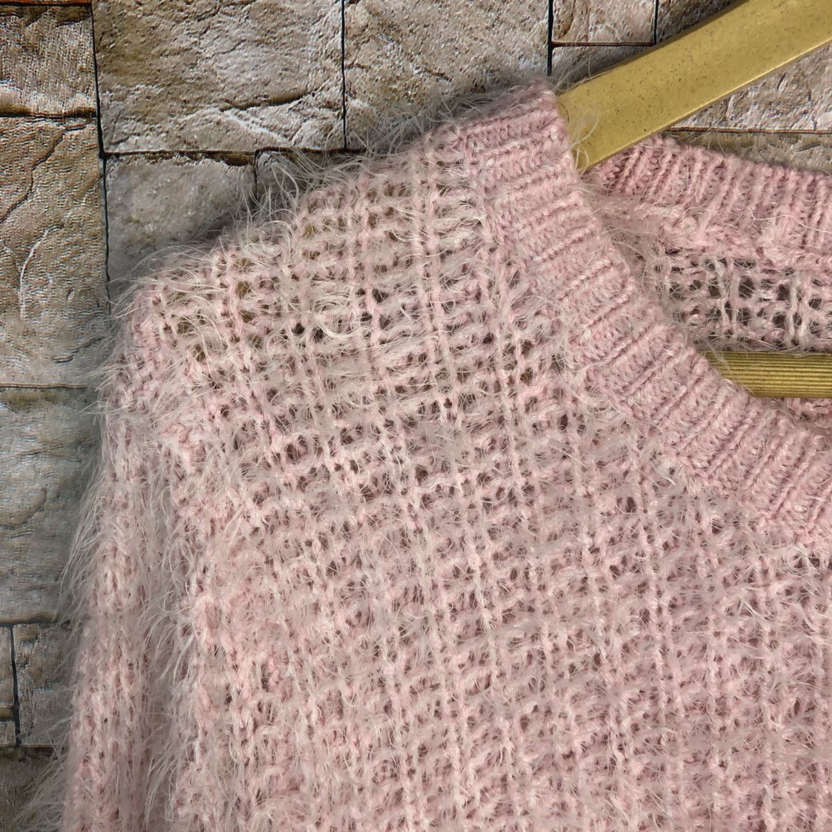 Japanese Brand Blue Stripe Pink Shag Shaggy Fur Mohair Knitwear #A491 Size L / US 10 / IT 46 - 9 Thumbnail