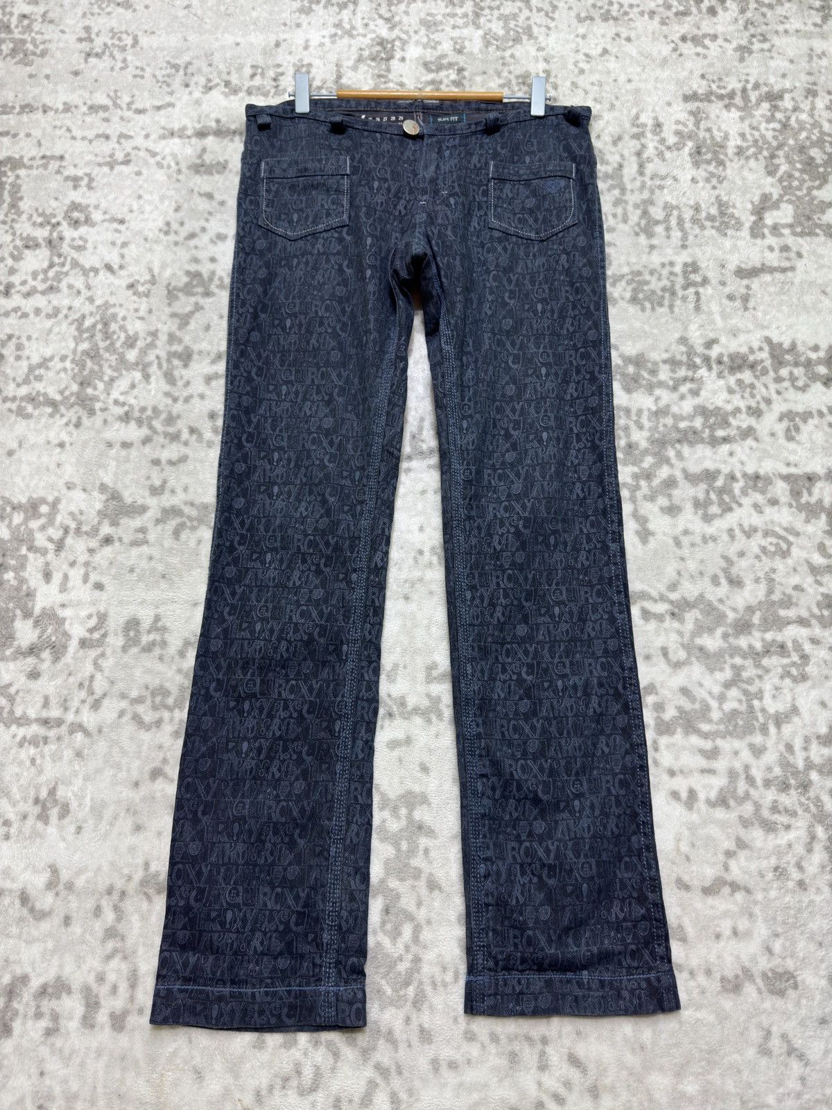 Quicksilver Vintage Roxy Monogram Graphic Bush Pants Low Rise Denim Size 32" / US 10 / IT 46 - 1 Thumbnail