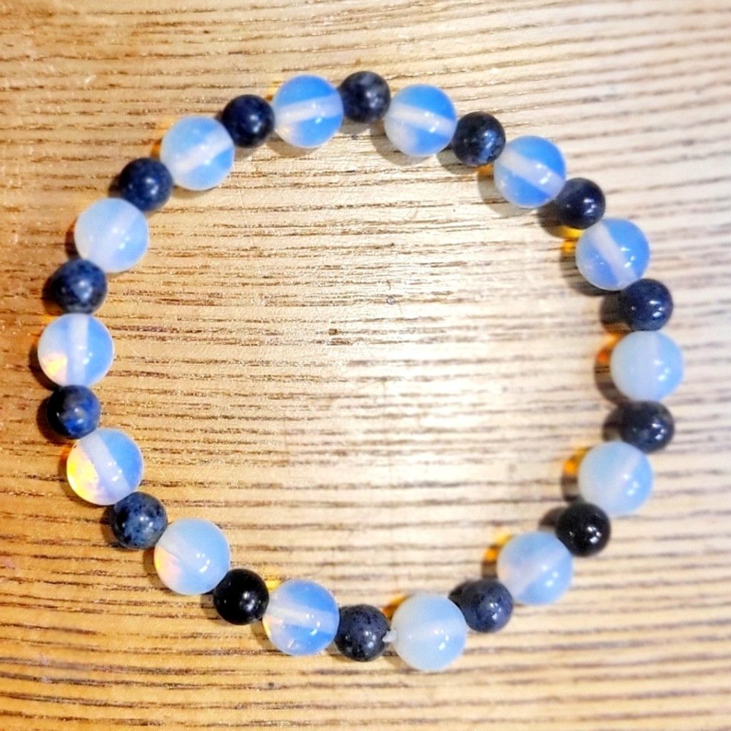 Handmade Blue Dumortierite & Opalite stretchy bracelet Size ONE SIZE - 1 Thumbnail