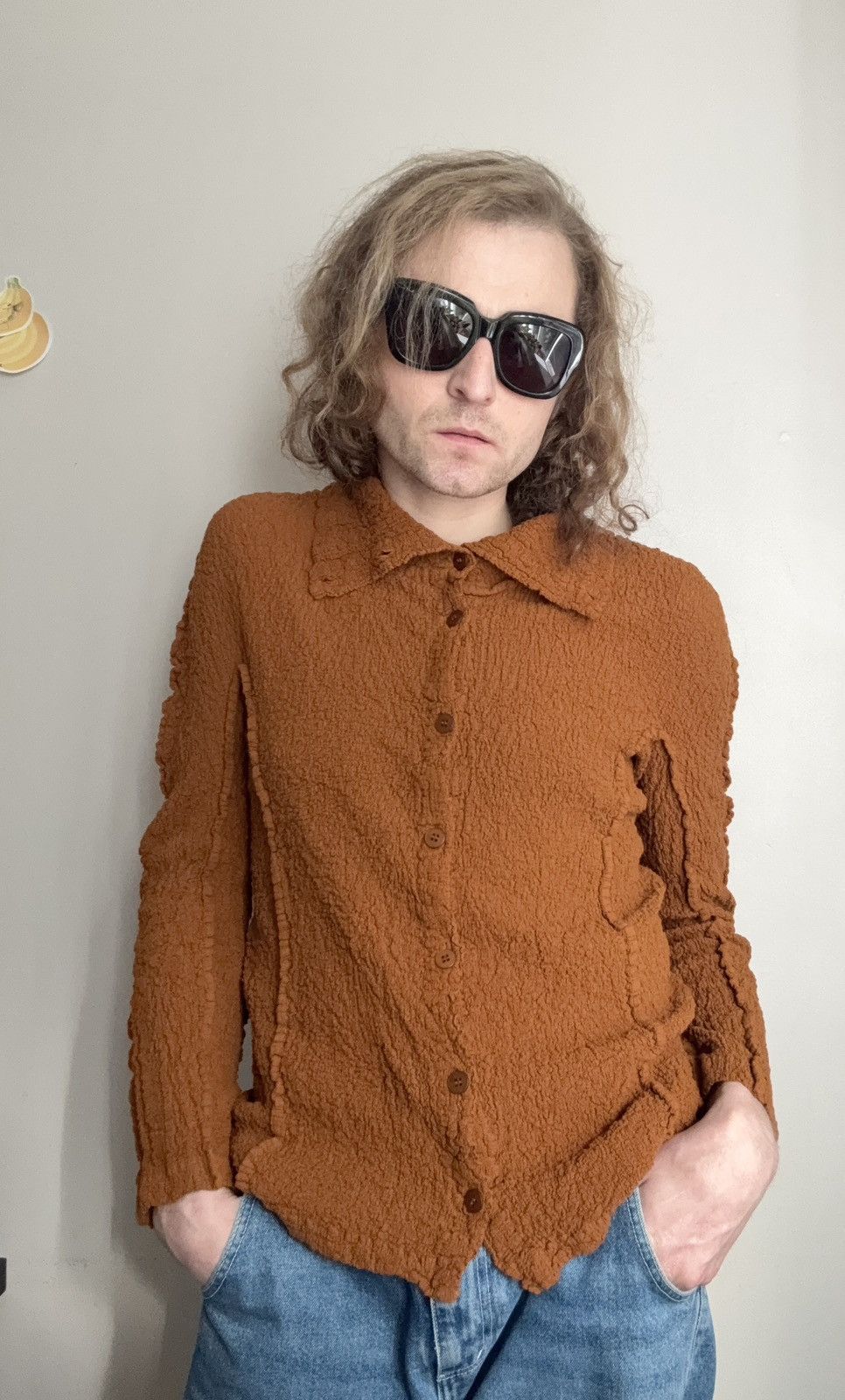 Issey Miyake ISSEY MIYAKE ME SS22 Toffee Brown Cauliflower Button Shirt Size US M / EU 48-50 / 2 - 1 Thumbnail