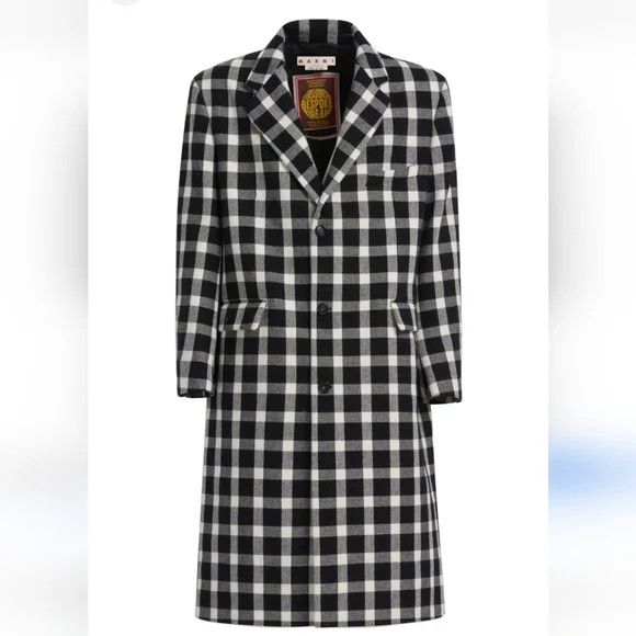 Marni o1w1db10125 Wool Blend Top Coat in Black/White Size US M / EU 48-50 / 2 - 1 Thumbnail