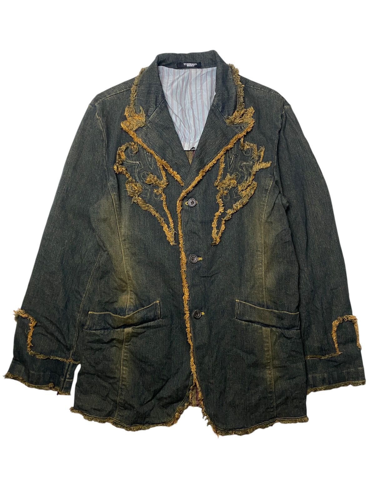 If Six Was Nine × Japanese Brand × Le Grande Bleu (L.G.B.) 2000's Tornado Mart Mudwash Fringe Tribal Denim Coat Size US M / EU 48-50 / 2 - 1 Thumbnail