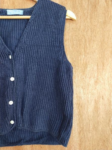Vintage Way Out dark blue sleeveless vest knitwear cardigan #169DLL Size US S / EU 44-46 / 1 - 3 Thumbnail