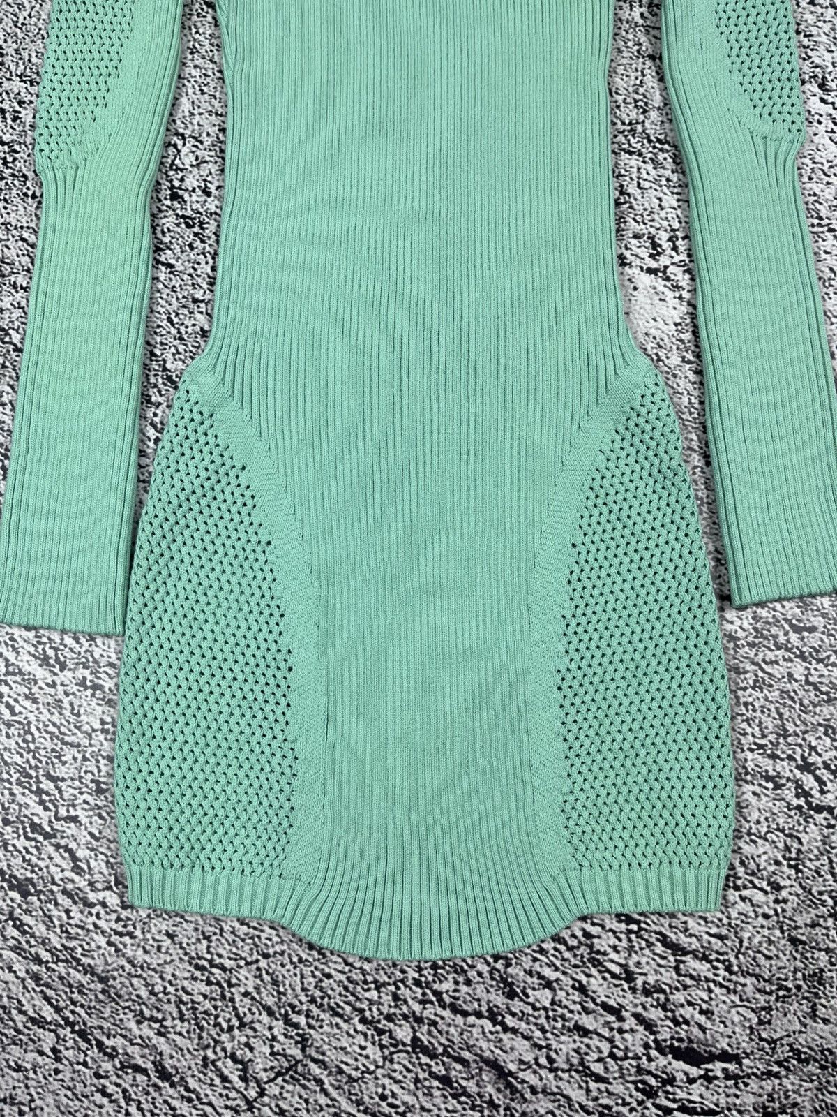 Roberto Cavalli Just Cavalli Mint Ribbed Knit Bodycon Dress Mesh Panels Size XS / US 0-2 / IT 36-38 - 3 Thumbnail