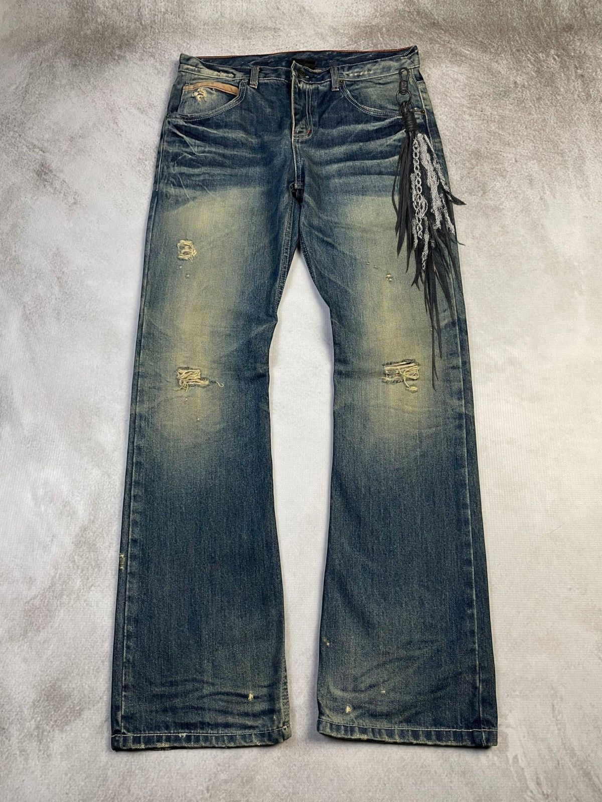 If Six Was Nine Y2k Old Army Mudwash Flare Clawmark Jeans Vkei Style Size US 32 / EU 48 - 1 Thumbnail