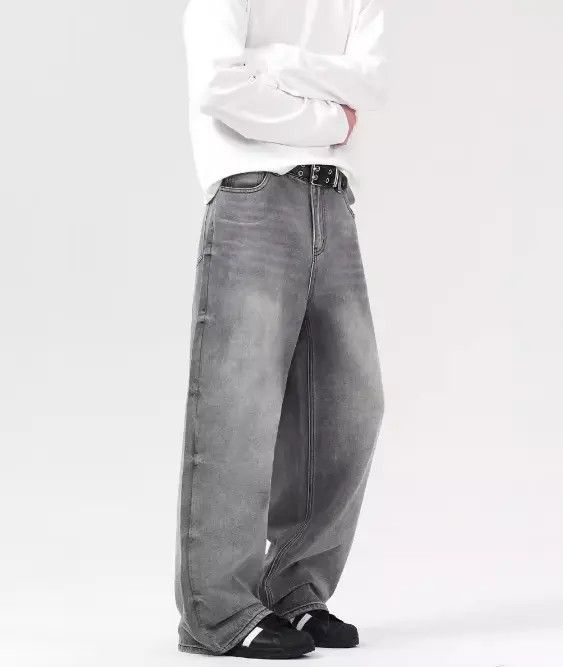 Japanese Brand Airi Grey washed distressed loose straight baggy jeans Size US 32 / EU 48 - 3 Thumbnail