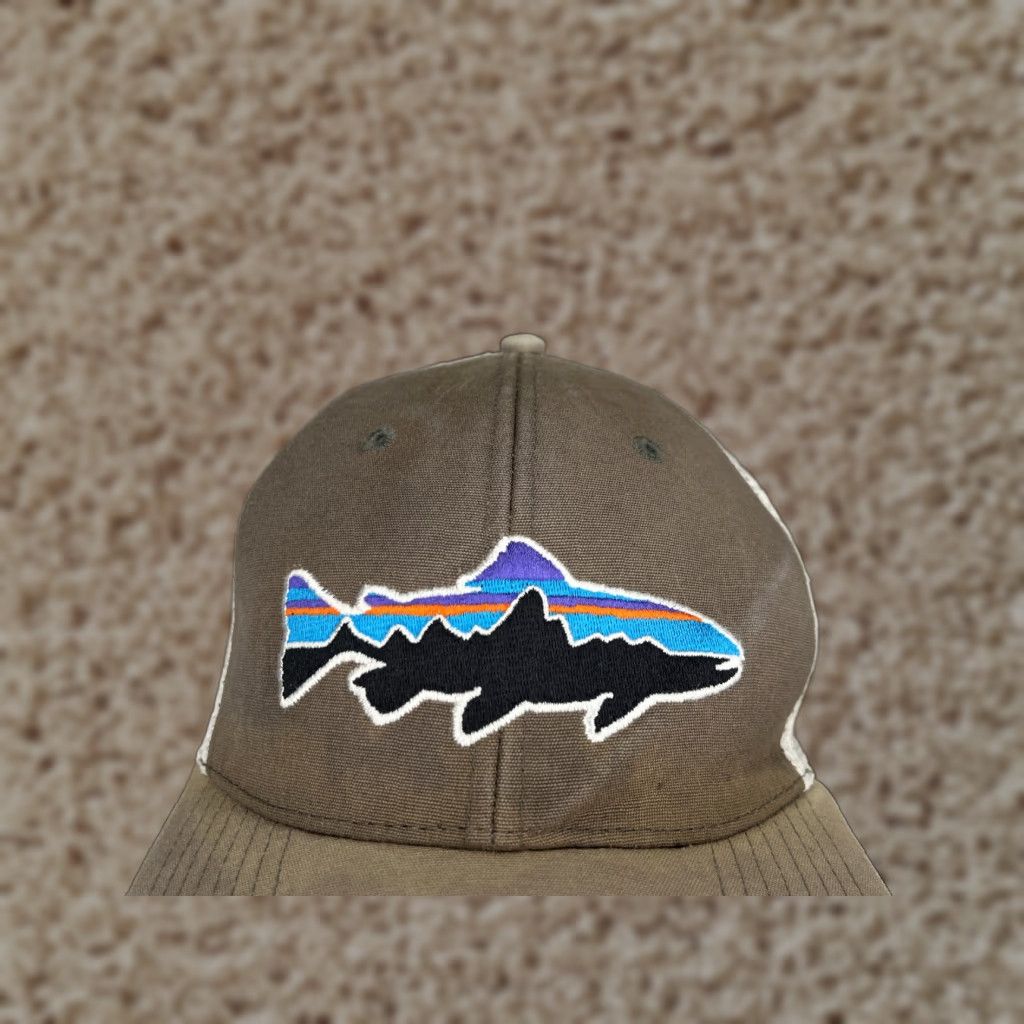 Patagonia Patagonia Hat Cap Snap Back Adult One Size Brown Beige Trucker Embroidered Trout Patagona? Size ONE SIZE - 1 Thumbnail
