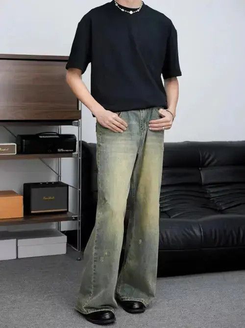 VIBE Washed vintage blue baggy slightly flared jeans Size US 34 / EU 50 - 3 Thumbnail