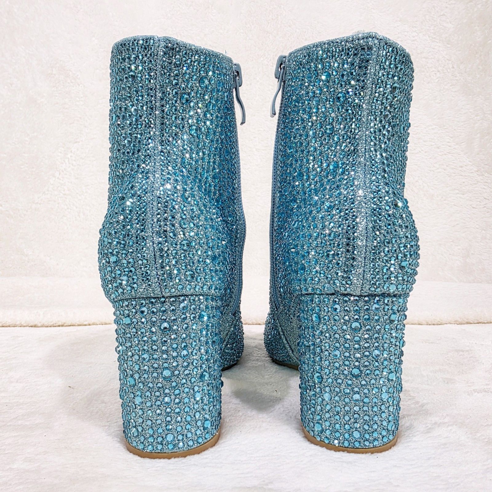 Other Crystel Ice Blue Rhinestone 3" Block Heel Ankle Boots Bootie Size US 10 / IT 40 - 4 Thumbnail