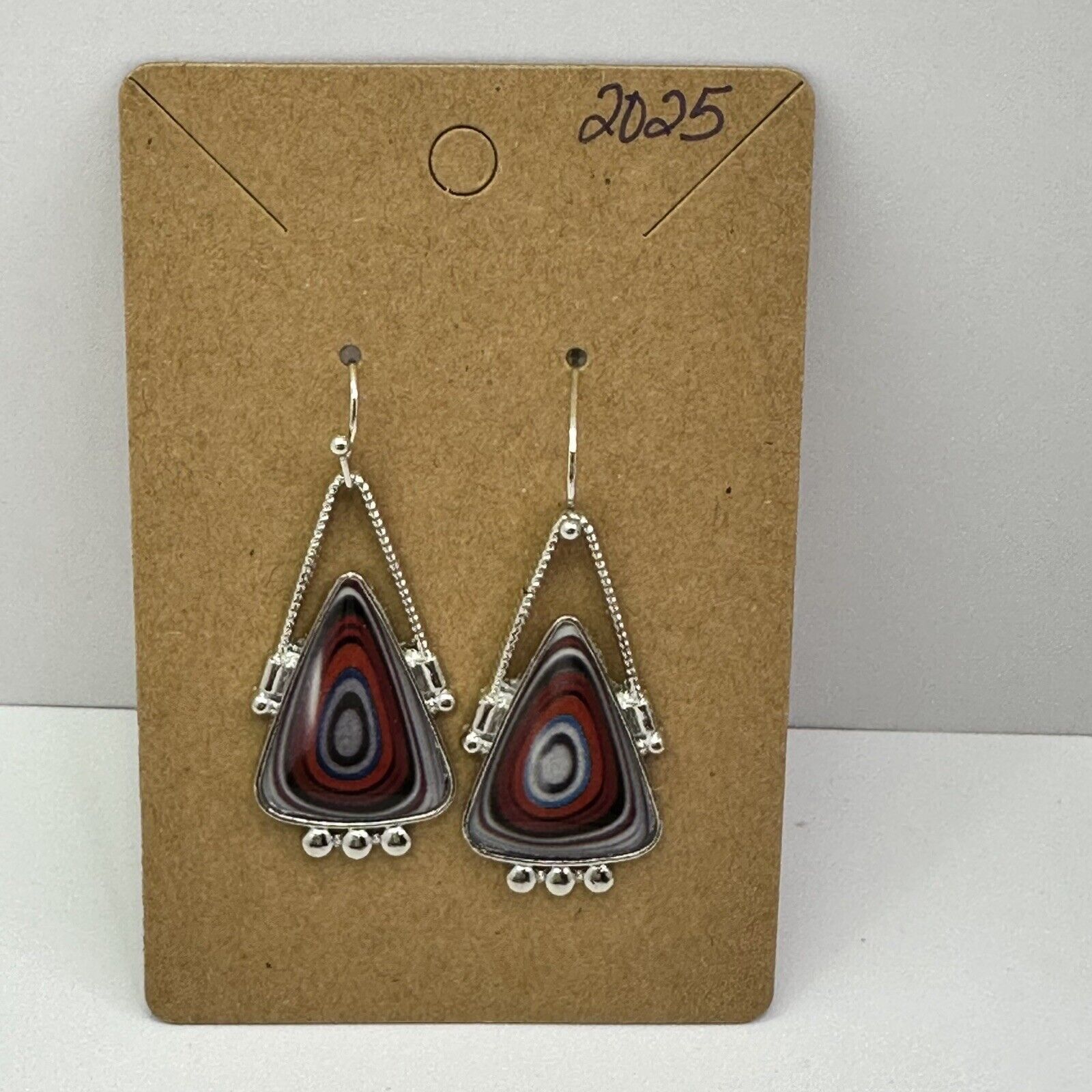 The Unbranded Brand Triangle Spiral Synthetic Gems Dangle Silver Tone Earrings Size ONE SIZE - 3 Thumbnail