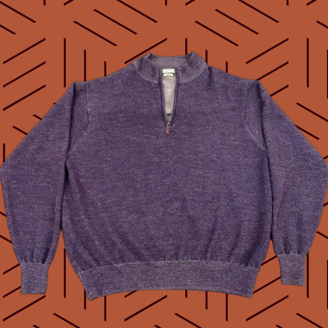 Peter Millar PETER MILLAR Sweater Mens Extra Large Purple 100% Merino Wool 1/4 Zip Pullover Size US XL / EU 56 / 4 - 1 Thumbnail