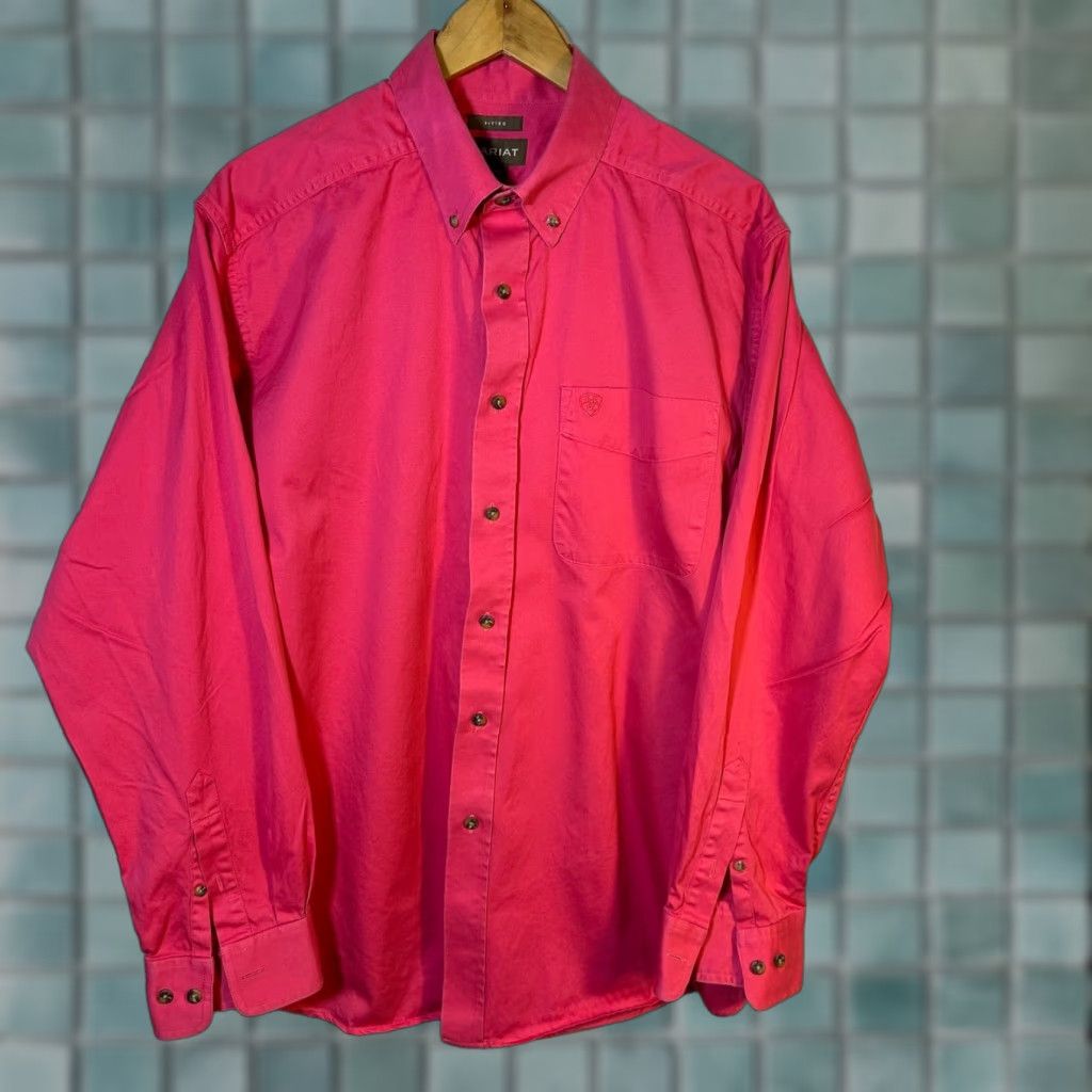 Ariat Ariat Mens Western Button Down Shirt Fitted Long Sleeve Pink Cotton 10016855 XL Size US XL / EU 56 / 4 - 1 Thumbnail