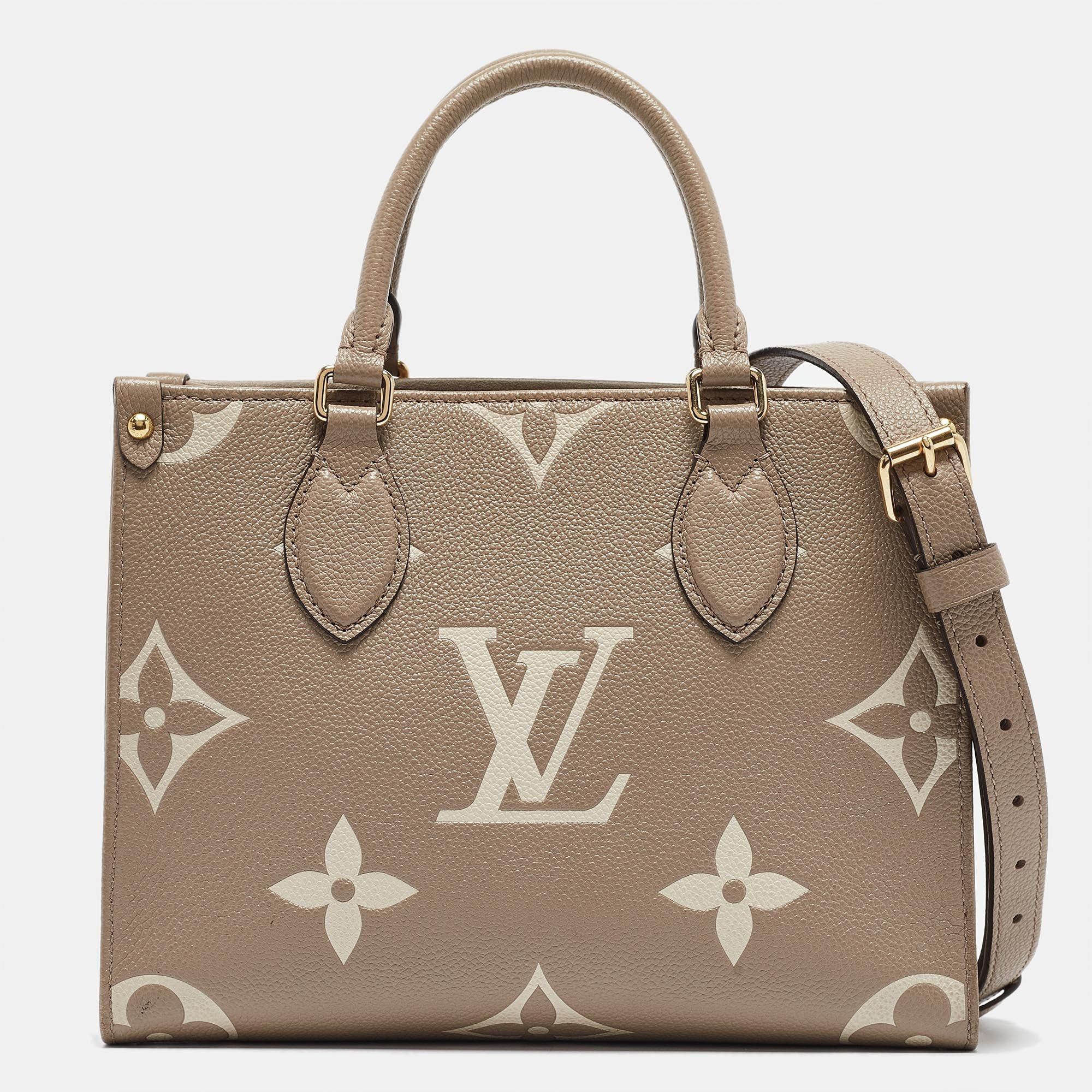 Image of Louis Vuitton Tourterelle/creme Monogram Empreinte Onthego Pm Tote in White, Women's