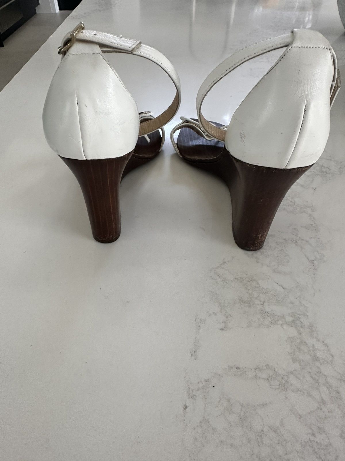 Kate Spade Kate Spade Women's Firey White Leather Wedge Sandal Size 8.5 Size US 7.5 / IT 37.5 - 6 Thumbnail