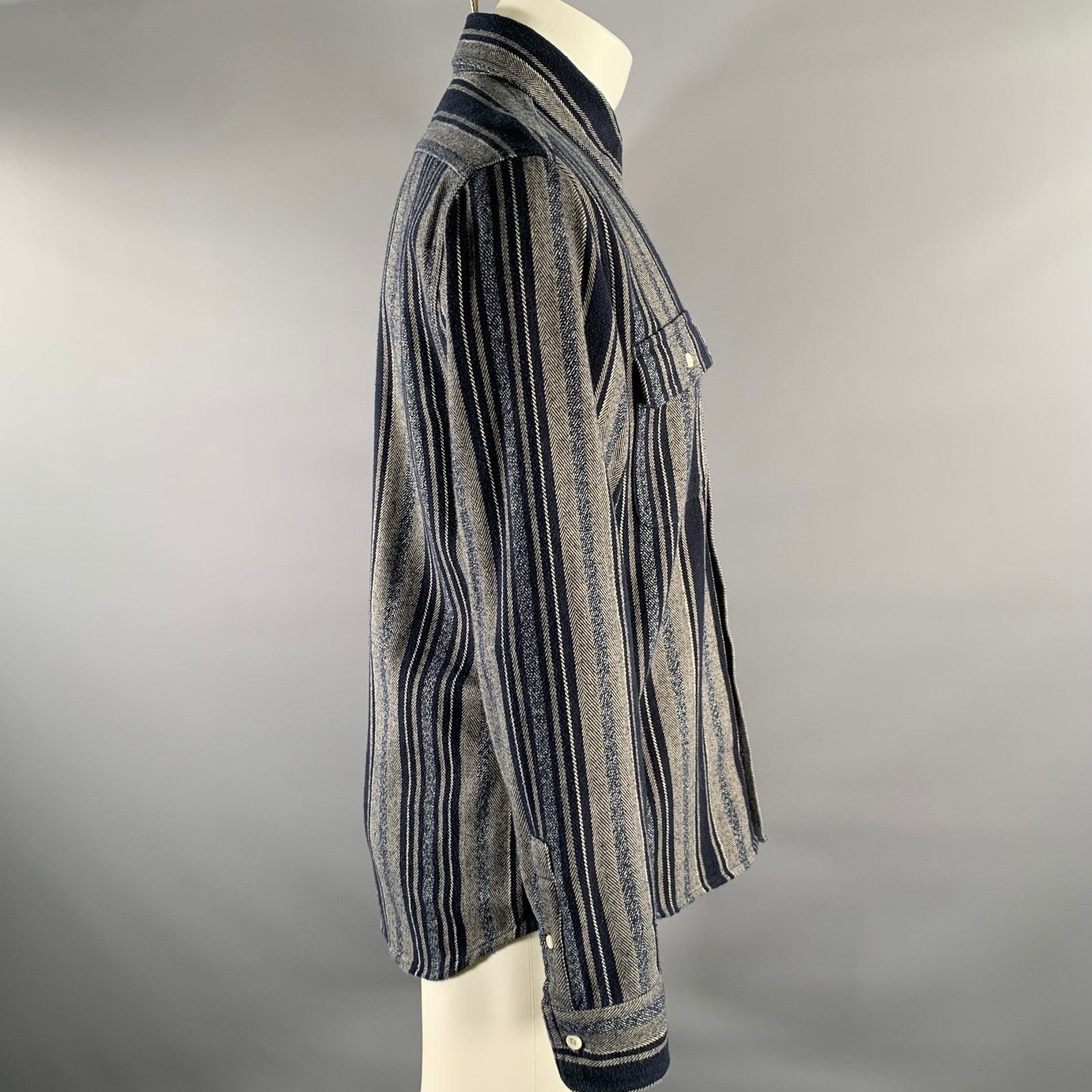Taylor Stitch TAYLOR STITCH Blue Grey Stripe Cotton Overshirt Long Sleeve Size US M / EU 48-50 / 2 - 3 Thumbnail