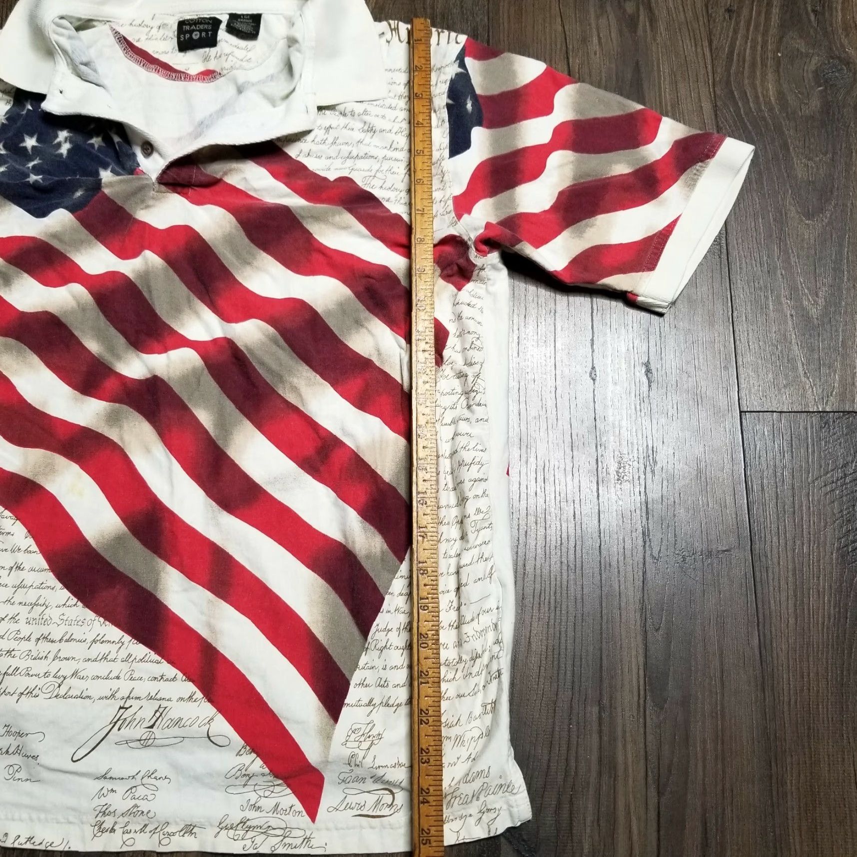 Cotton Traders Mens L Cotton Traders Sport USA Flag Constitution Polo Shirt Large AOP Distress Size US L / EU 52-54 / 3 - 4 Thumbnail