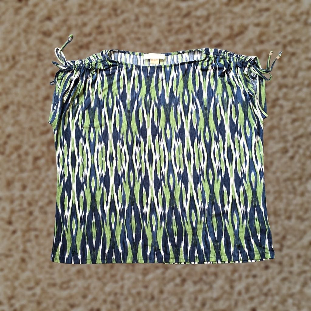 Michael Kors VINTAGE Michael Kors Top Womens 2X Green Ikat Cap Sleeve Boat Neck Stretch Casual Size XXL / US 16-18 / IT 52-54 - 1 Thumbnail