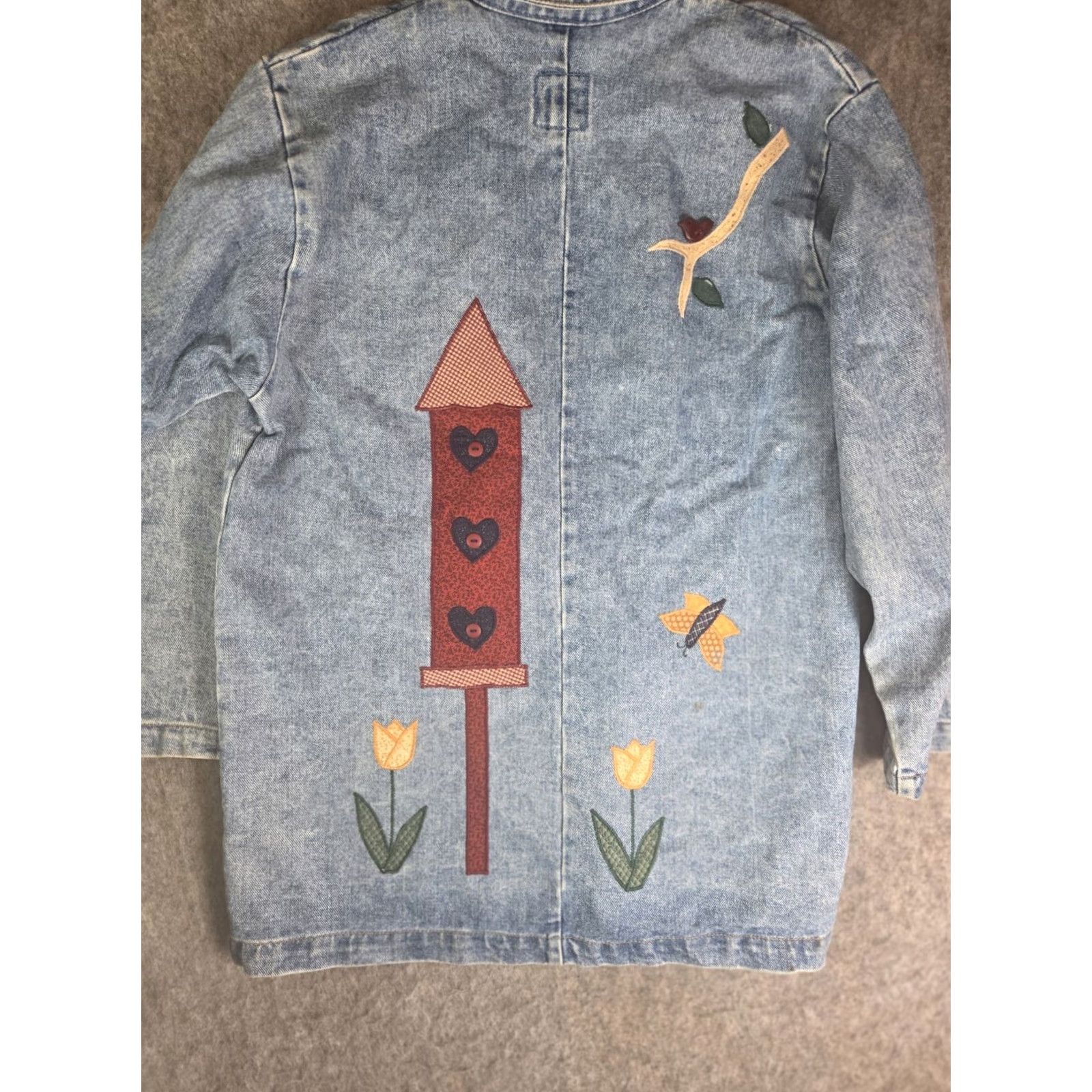Denime VINTAGE Sun Belt Designs Jacket Womens M Denim Solid Mid-Length Blue Collared Pockets Embroidered Animals Outdoor Size M / US 6-8 / IT 42-44 - 4 Thumbnail