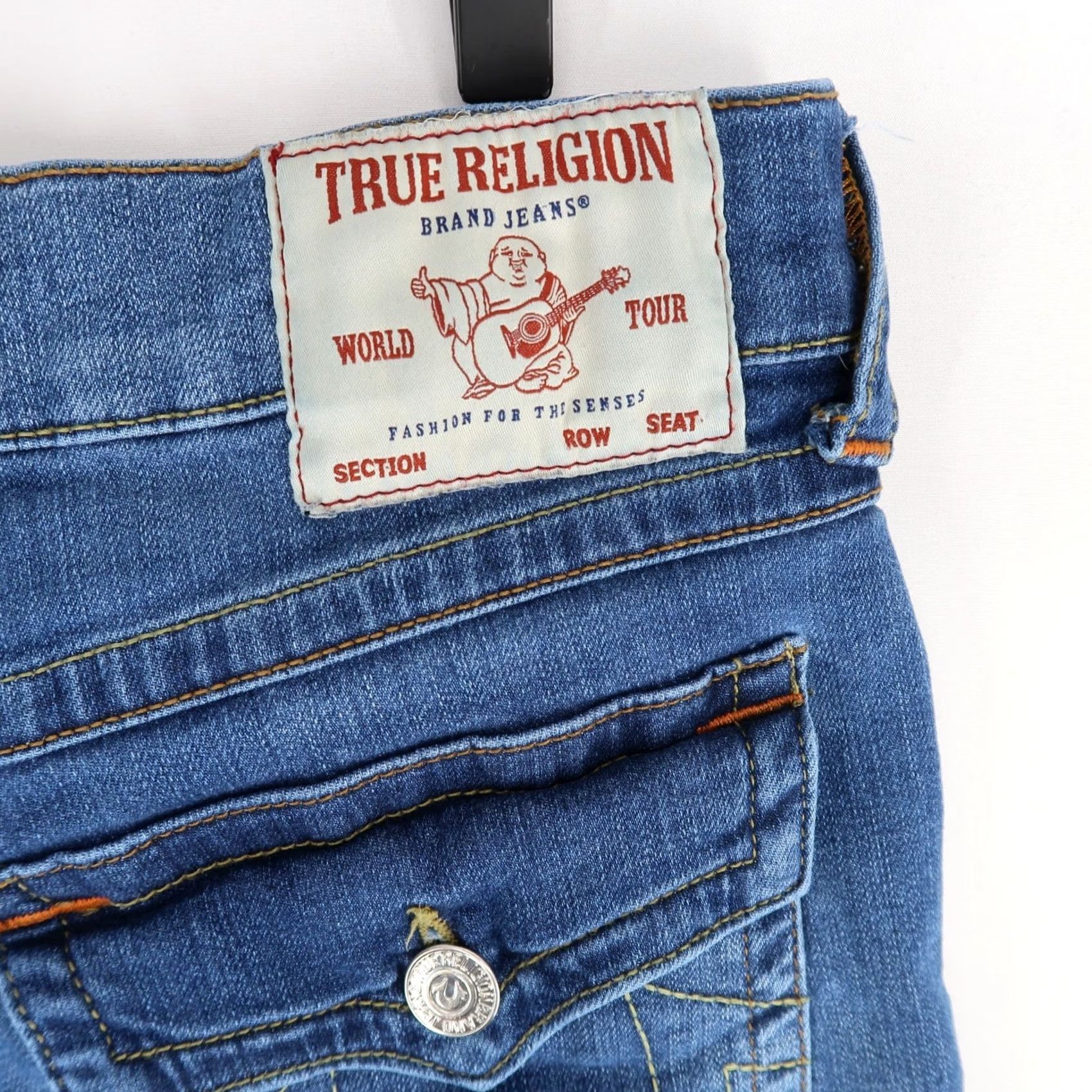 True Religion True Religion Ricky Jeans Mens 33 Blue Relaxed Straight Medium Wash Flap Pocket Size US 33 - 4 Thumbnail