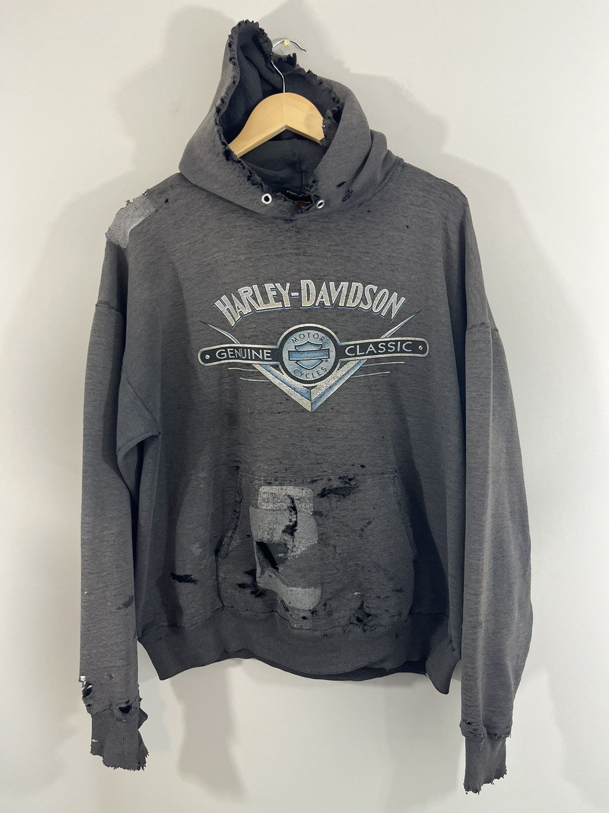 Harley Davidson Thrashed Harley Davidson Patched Custom Distressed Hoodie Size US XL / EU 56 / 4 - 1 Thumbnail