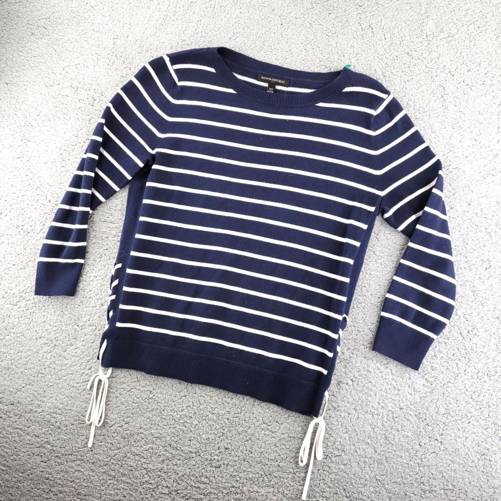 Banana Republic Banana Republic Sweater Women's XS Blue White Stripe Pullover Tie Sides Size XS / US 0-2 / IT 36-38 - 2 Thumbnail