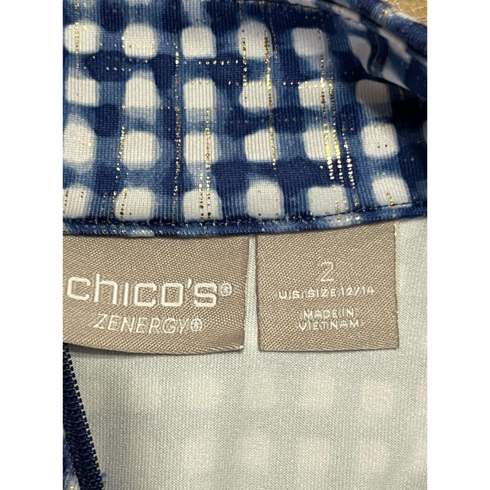 Vintage Chico's Shirt, Women, Long Sleeve, 1/4 Zip Up, Sparkle, Blue White, Size 12, Casual Travel, Men's? Wait. Size XL / US 12-14 / IT 48-50 - 7 Thumbnail