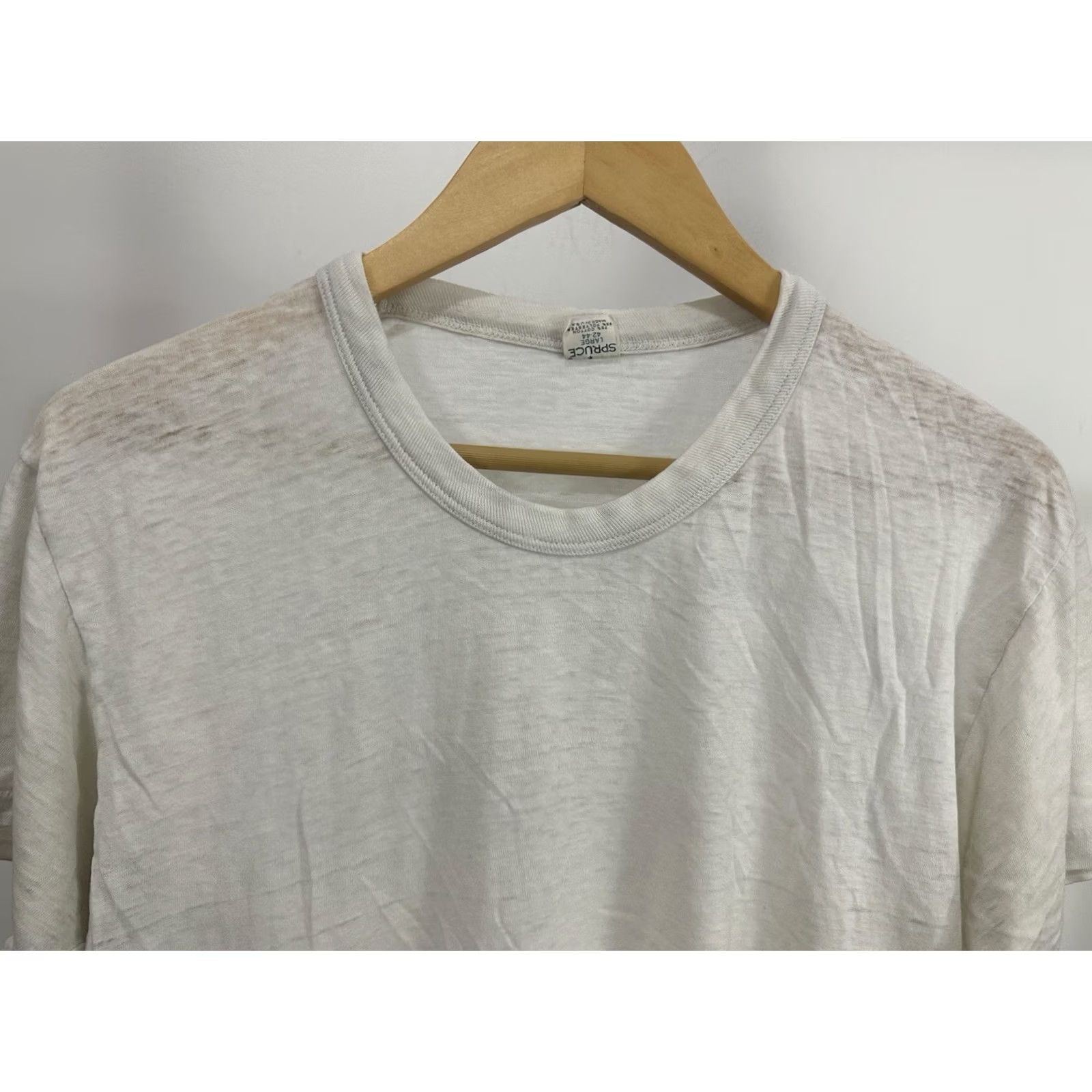 Vintage Spruce T-Shirt White L VTG 60s 70s Mayo Spruce Super Worn Paper Thin Burnout Distressed Mens Short Sleeve Rockabilly 60s Grind Size US L / EU 52-54 / 3 - 4 Thumbnail