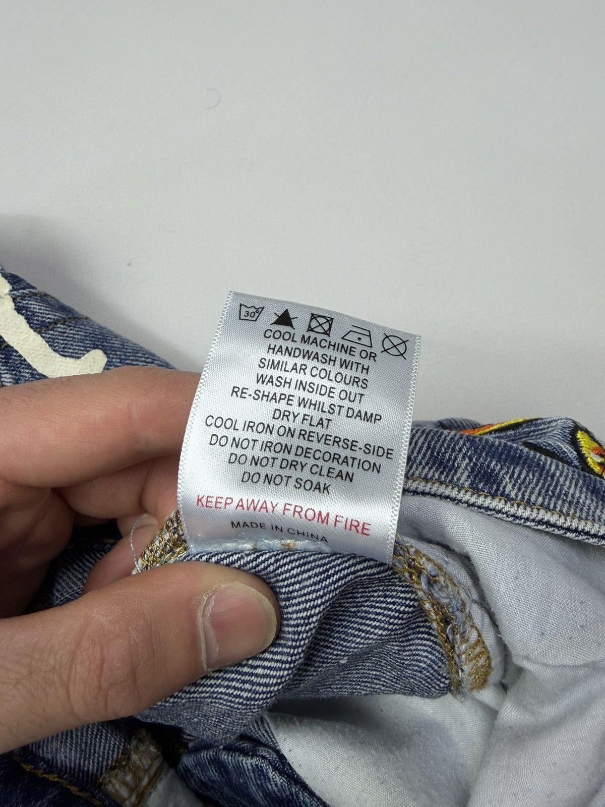Ed Hardy Vintage Ed Hardy Embroidered Flame Denim Jeans Y2K Biker Size US 31 - 18 Thumbnail