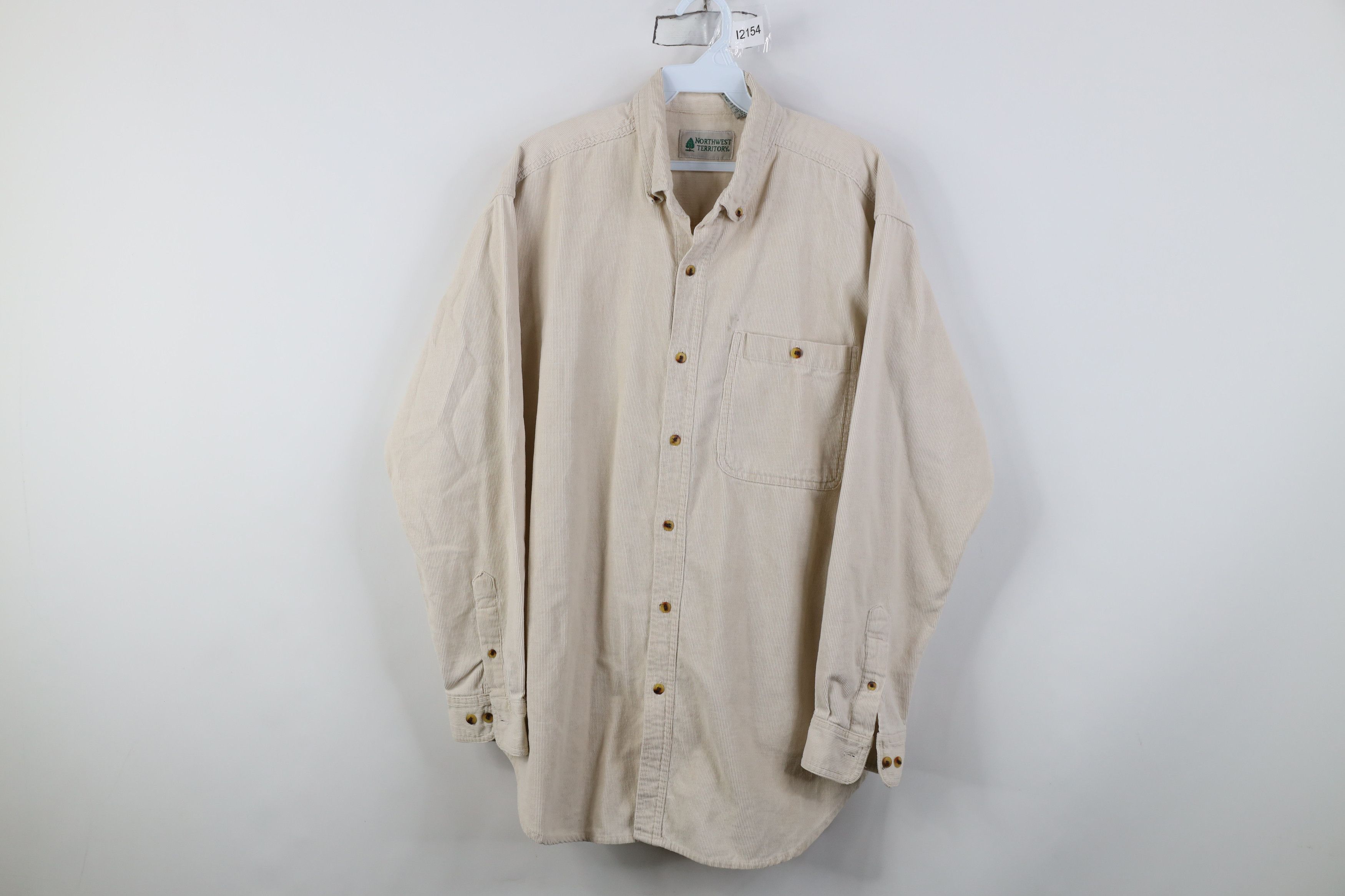 Vintage Vintage 90s Streetwear Corduroy Button Down Shirt Beige Size US L / EU 52-54 / 3 - 1 Thumbnail