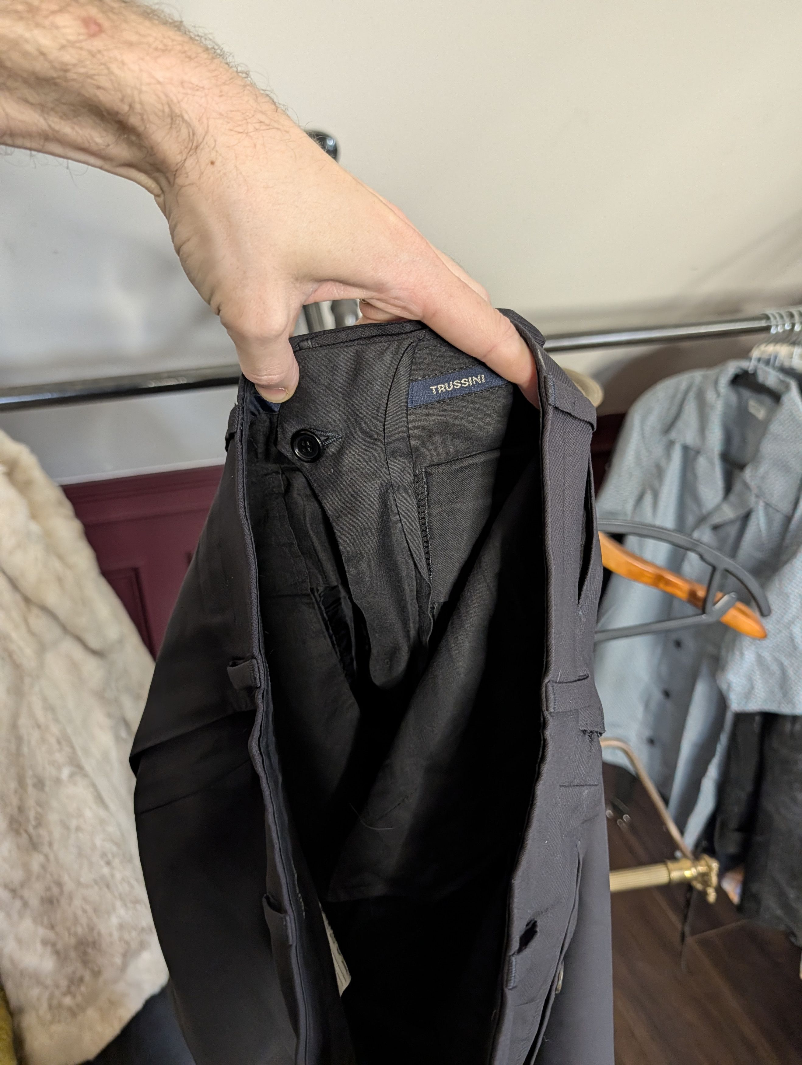 Trussini Black Super 100s Wool Steep Twill Italy Trousers 50 Size US 33 - 12 Thumbnail