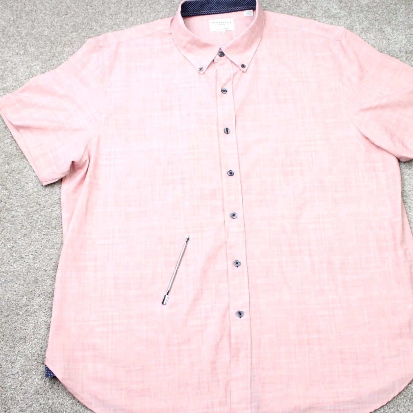 Pinko Construct Shirt Men 2XL XXL Pink Slim Fit 4-Way Stretch Short Sleeve Button Down Size US XXL / EU 58 / 5 - 4 Thumbnail