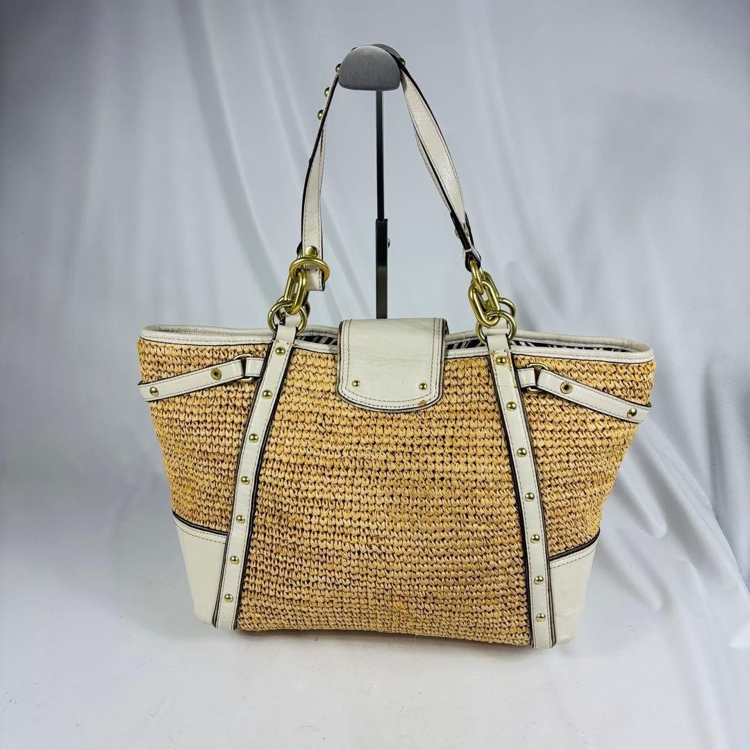 Coach Coach Straw Tea Rose Turnlock Tote Large Bag Size ONE SIZE - 4 Thumbnail