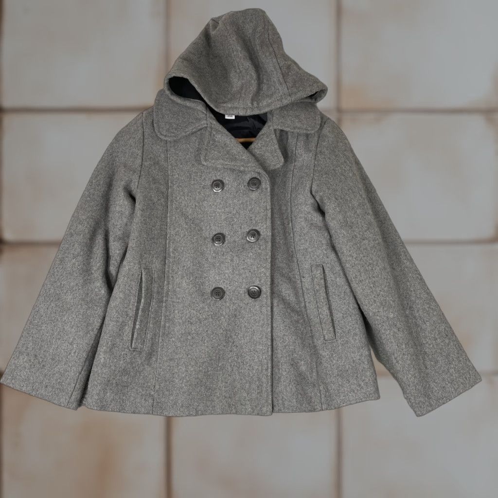 Old Navy Old Navy Wool Peacoat Womens Large Grey Hooded Double Breasted Winter Jacket Y2K Size L / US 10 / IT 46 - 1 Thumbnail