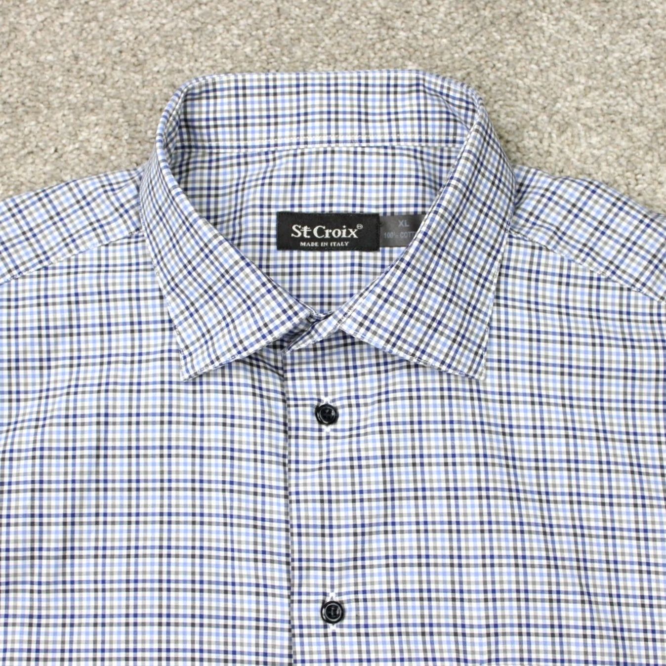 Vintage St. Croix Shirt Mens XL Blue/Black Check Long Sleeve Button Up 100% Cotton Size US XL / EU 56 / 4 - 4 Thumbnail