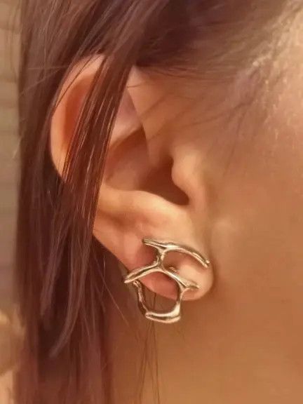 Jewelry × Vintage Irregular Liquid Metal Hollow Earrings Size ONE SIZE - 2 Thumbnail