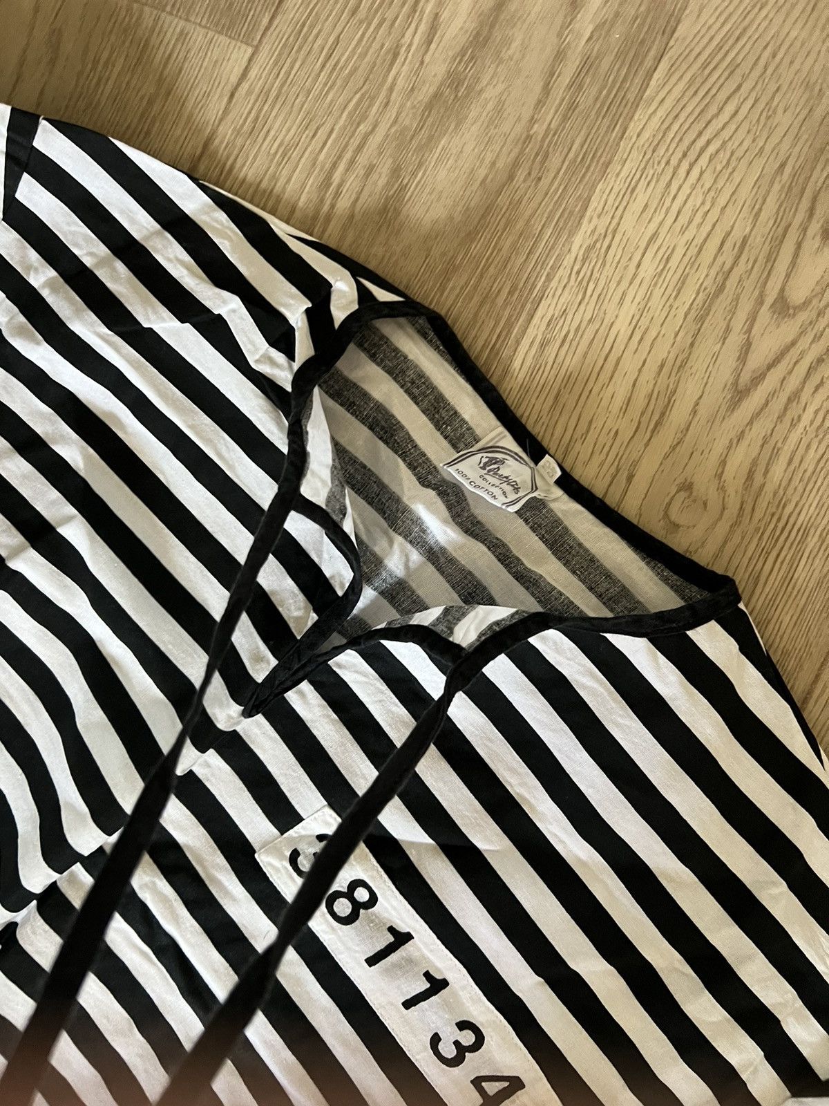 Japanese Brand × Vintage × uniform experiment Vintage Prison Striped Uniform Longsleeve Tee Shirt Size US XL / EU 56 / 4 - 6 Thumbnail