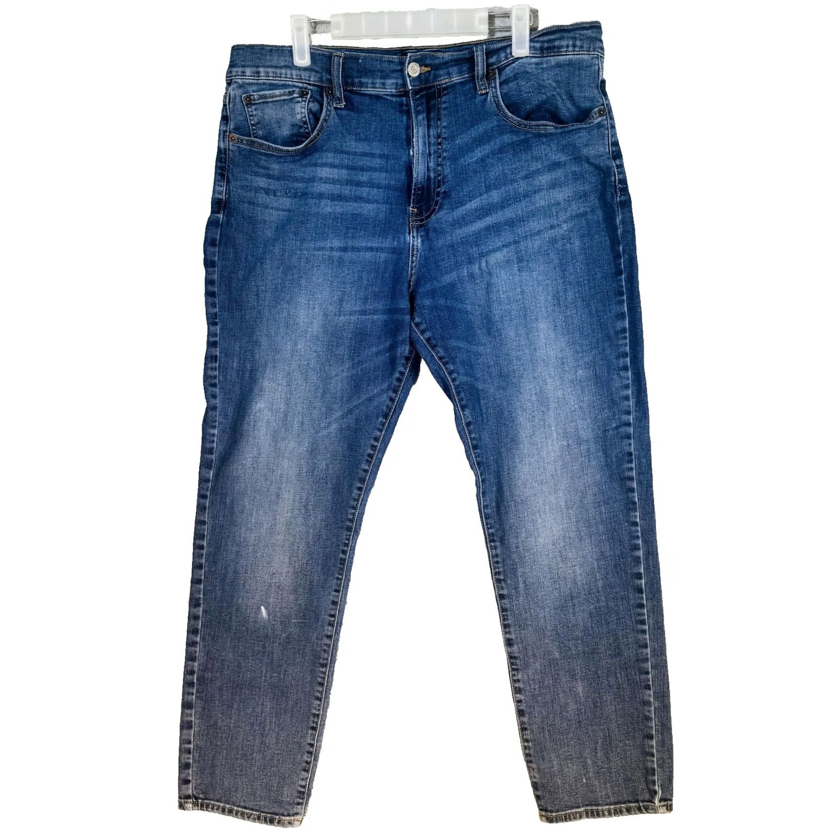 Lucky Brand Lucky Brand 412 Athletic Slim Jeans Mens 36x27 Blue Medium Wash Tapered Zip Fly Size US 36 / EU 52 - 5 Thumbnail