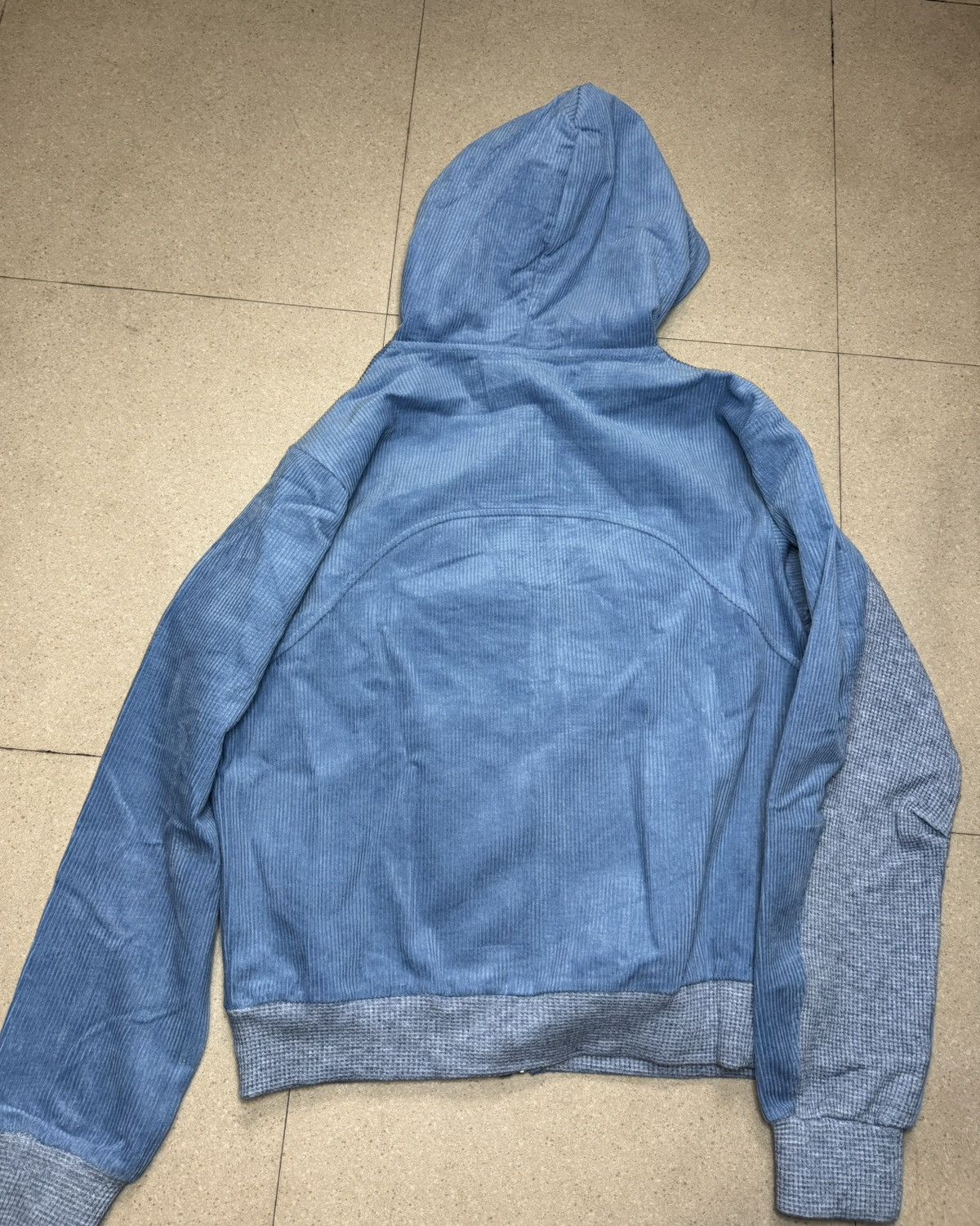 Rare hybrid Paneled waffle corduroy Zip Up Hoodie sweater