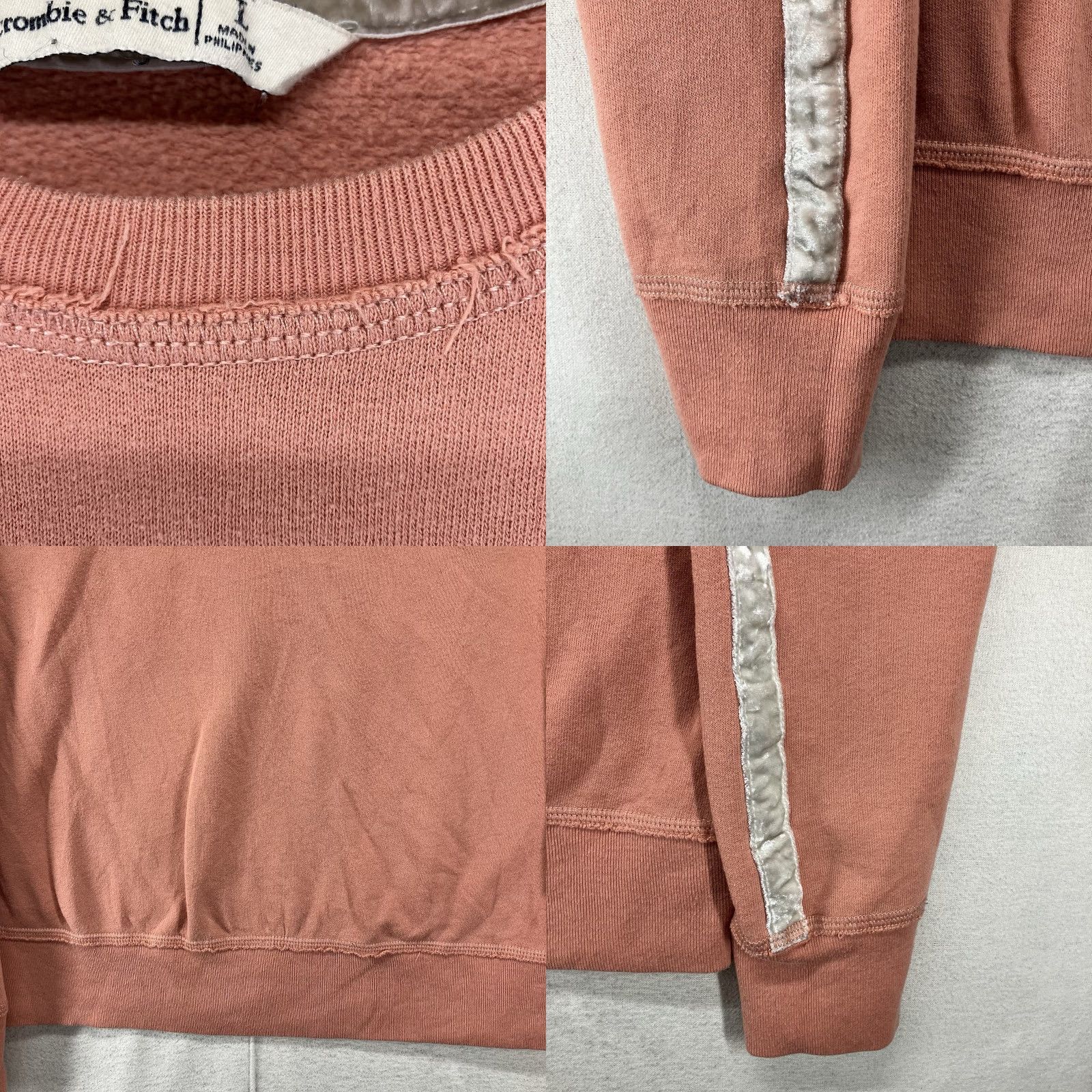 Abercrombie & Fitch Abercrombie & Fitch Sweatshirt Women's Large Raglan Sleeve Crew Neck Velvet Stripe Fleece Graphic Print Color Salmon Orange Modern Retro Size L / US 10 / IT 46 - 8 Thumbnail